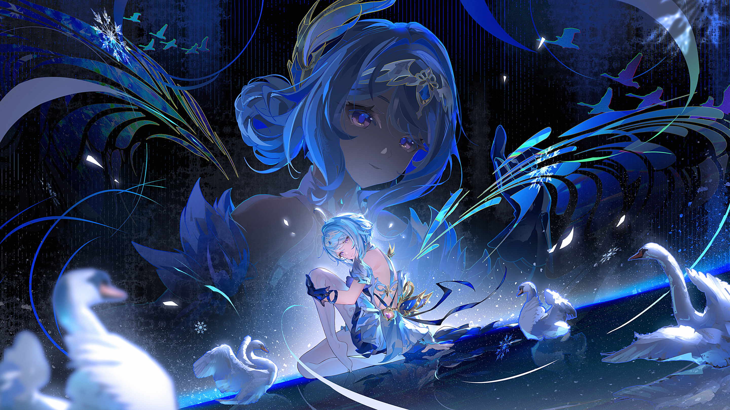 Eula Lawrence from Genshin Impact with Swans HD Wallpaper