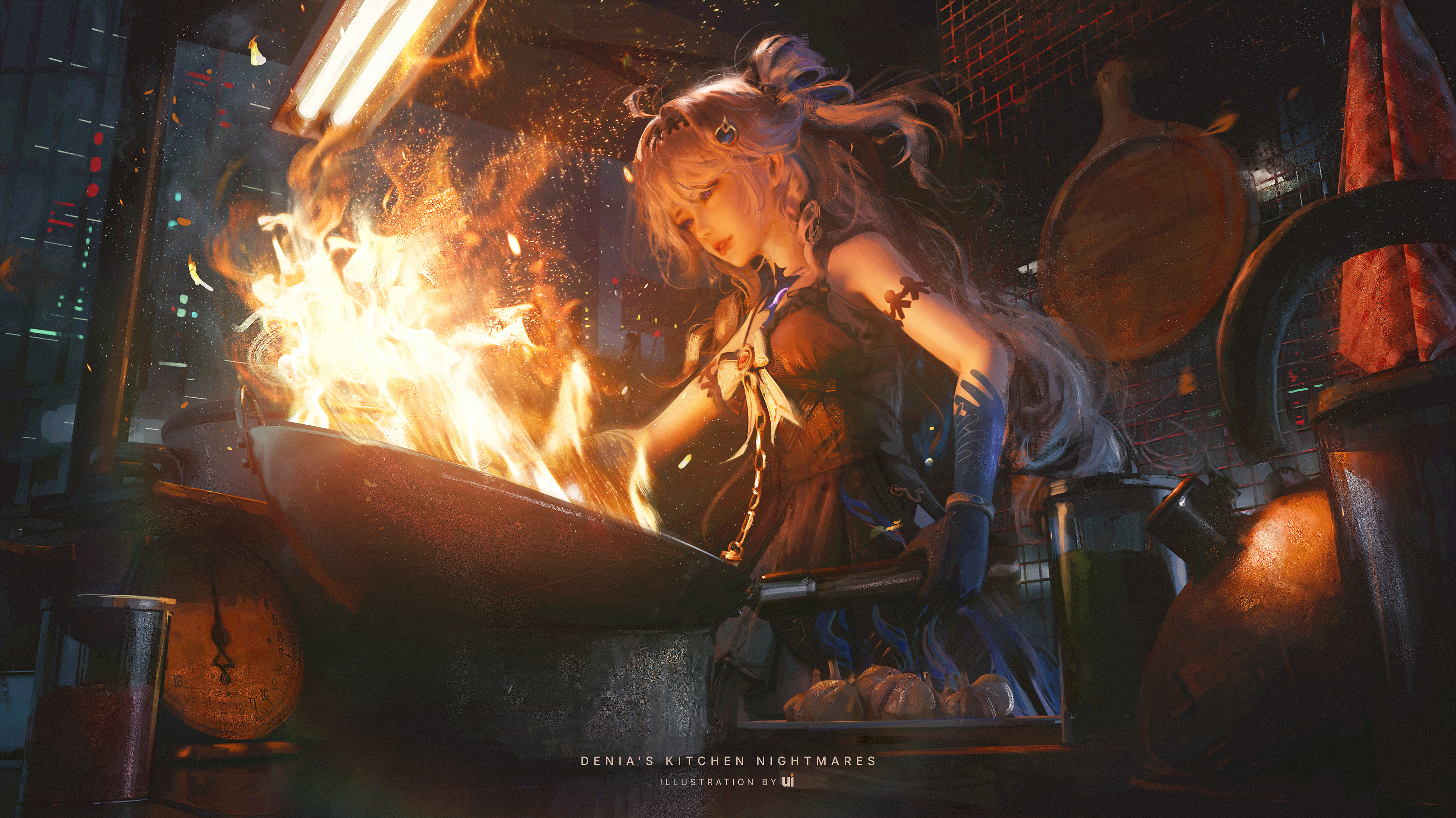 Denia Cooking with a Fiery Wok HD Wallpaper