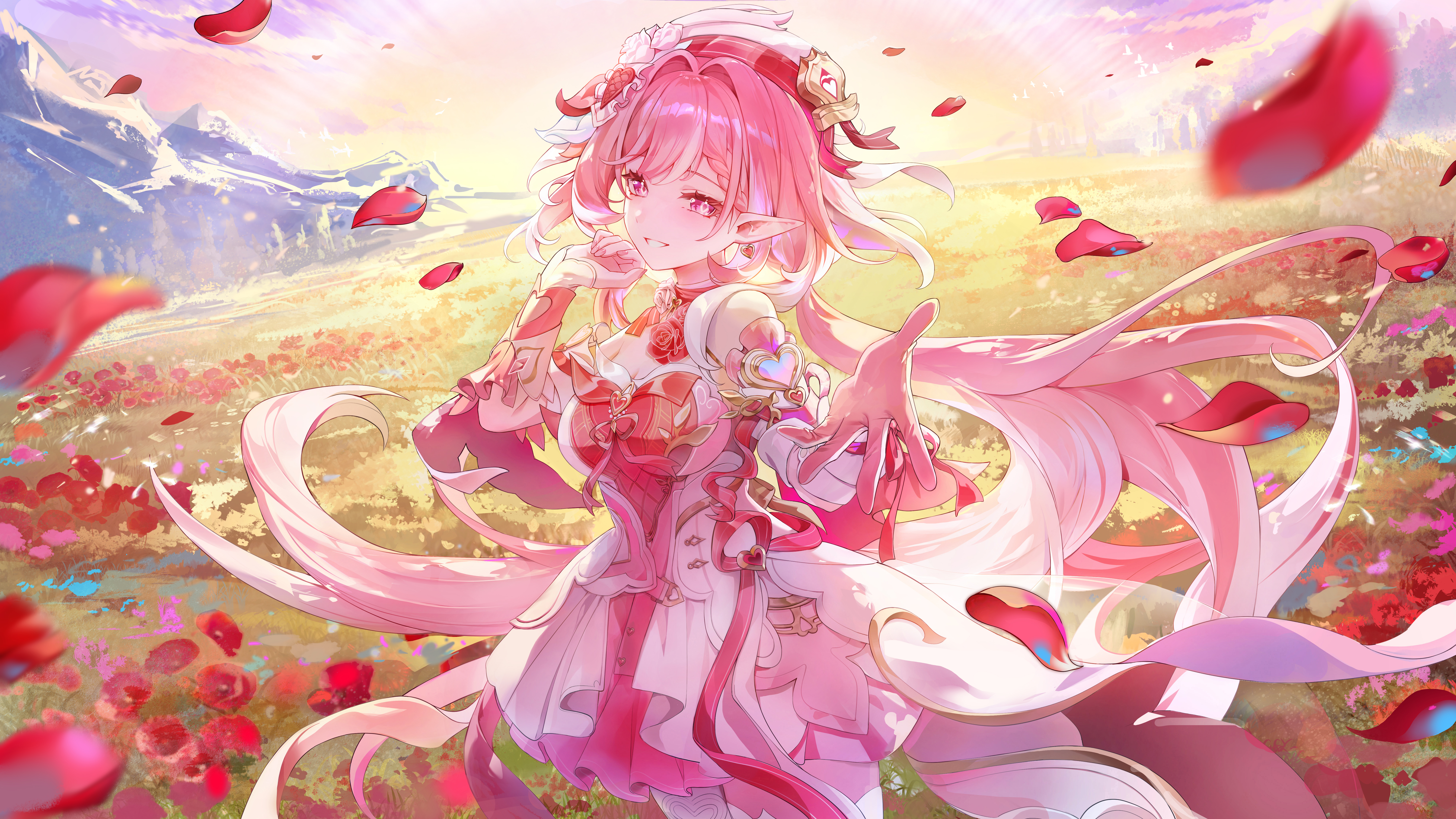 Elysia from Honkai Impact 3rd in Flower Field HD Wallpaper
