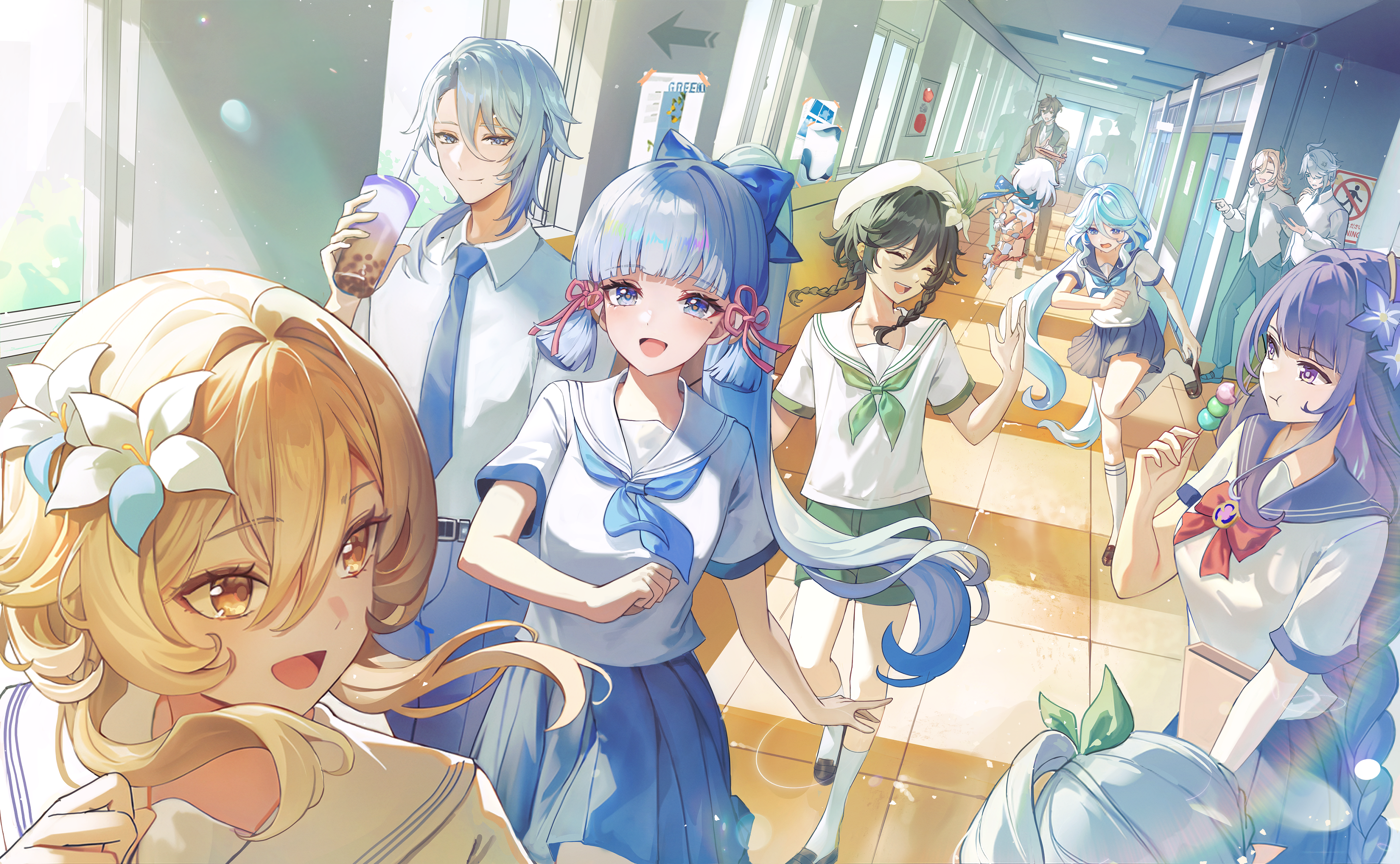 Genshin Impact Characters in School Uniforms HD Wallpaper