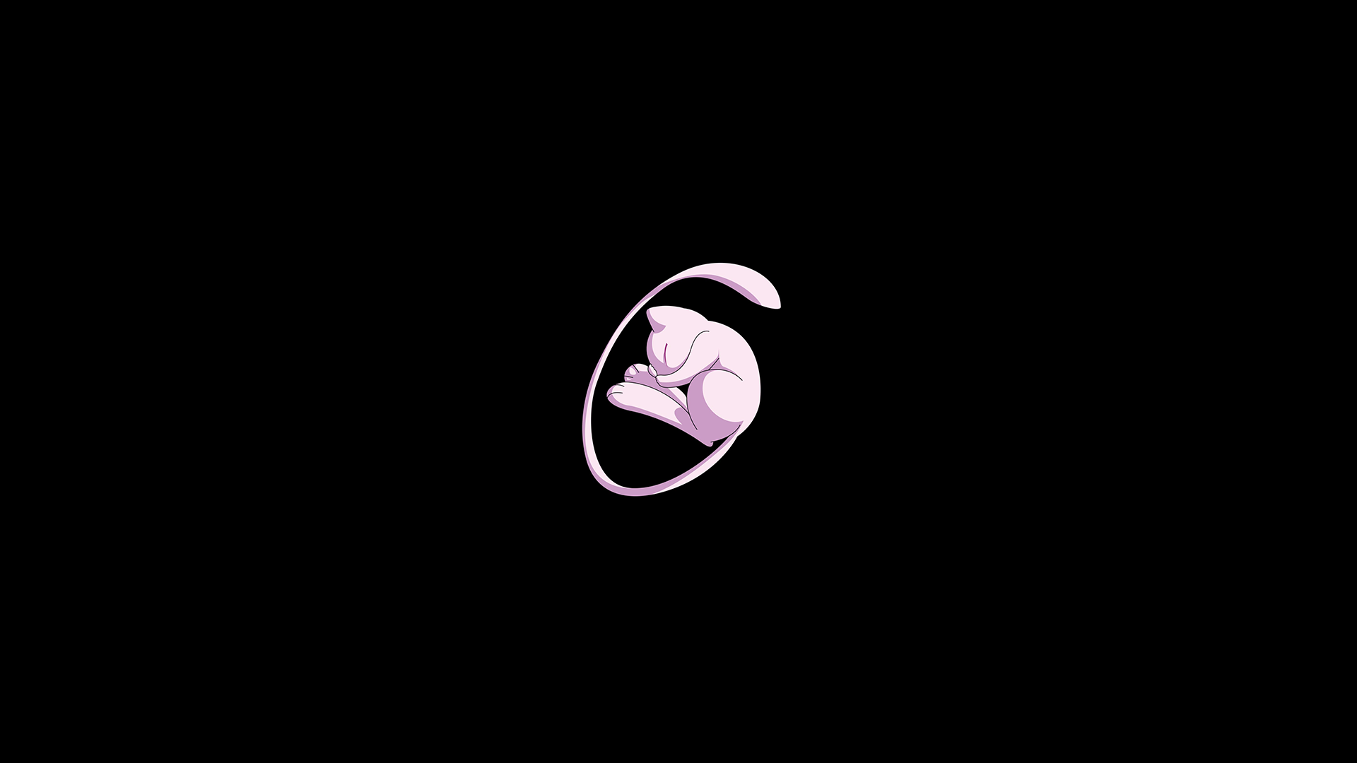 Mew from Pokémon curled up on black background HD Wallpaper
