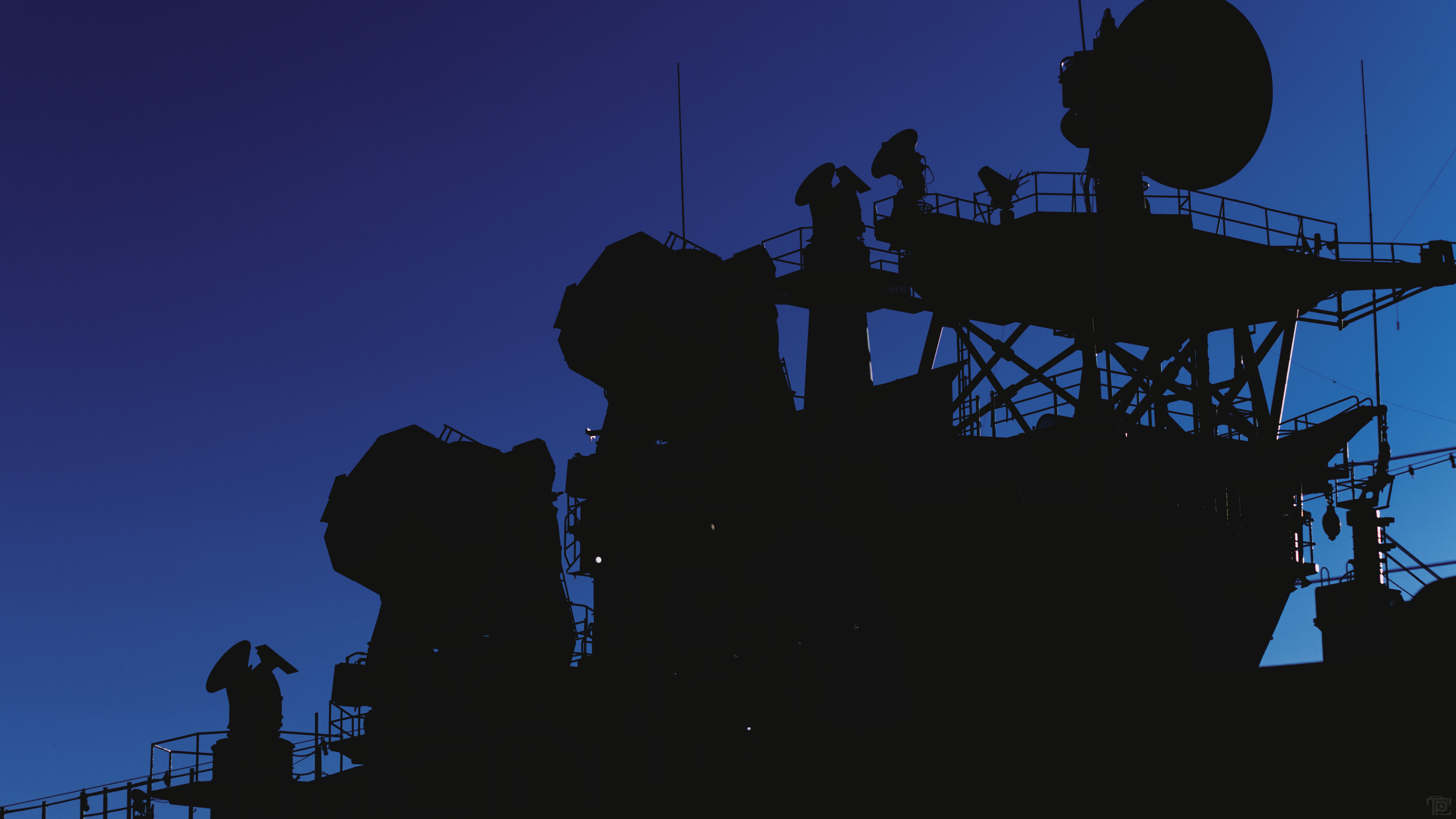 Silhouette of a Warship Superstructure Against Blue Sky HD Wallpaper