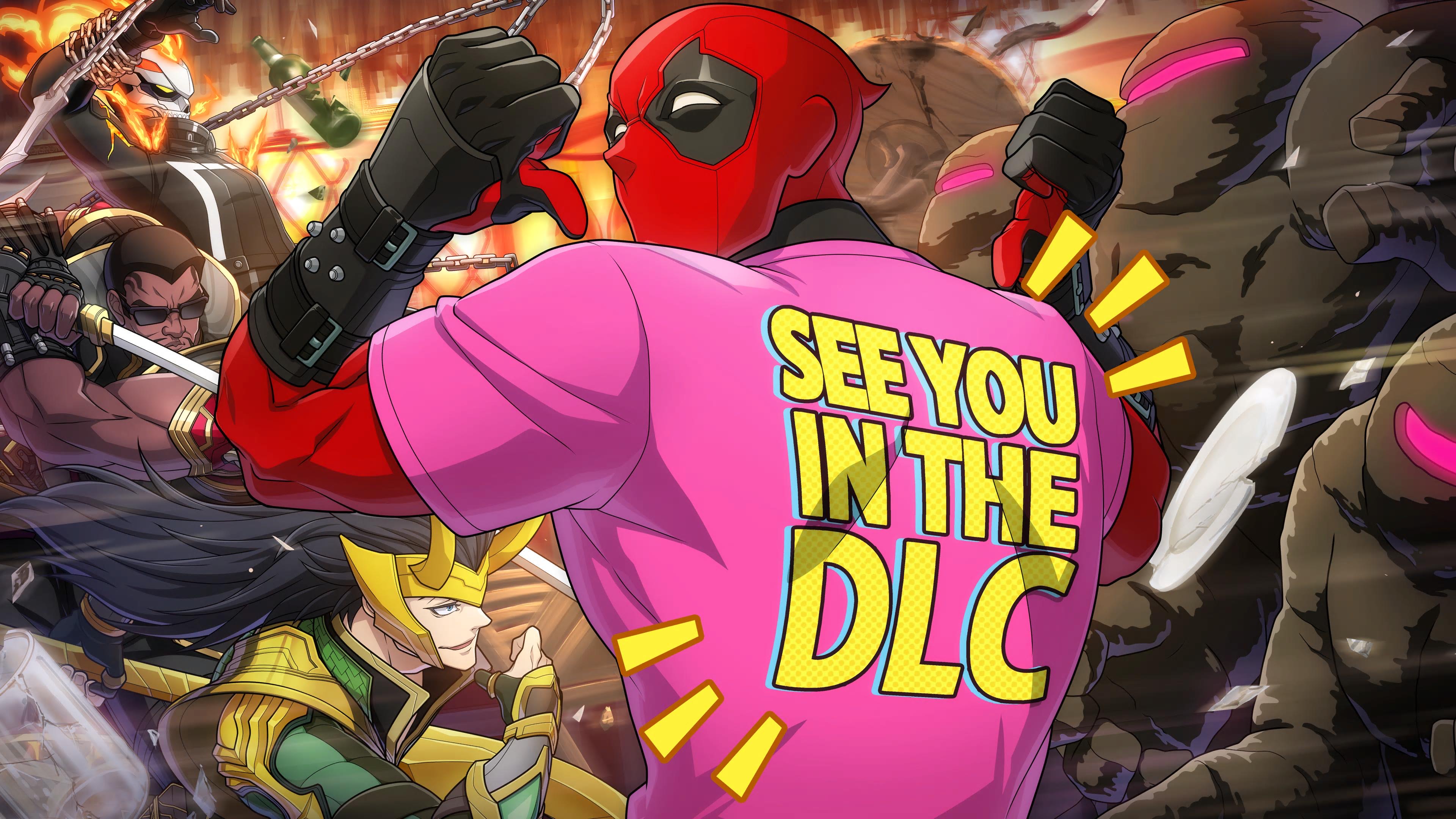 Deadpool in Pink Shirt with Marvel Heroes HD Wallpaper