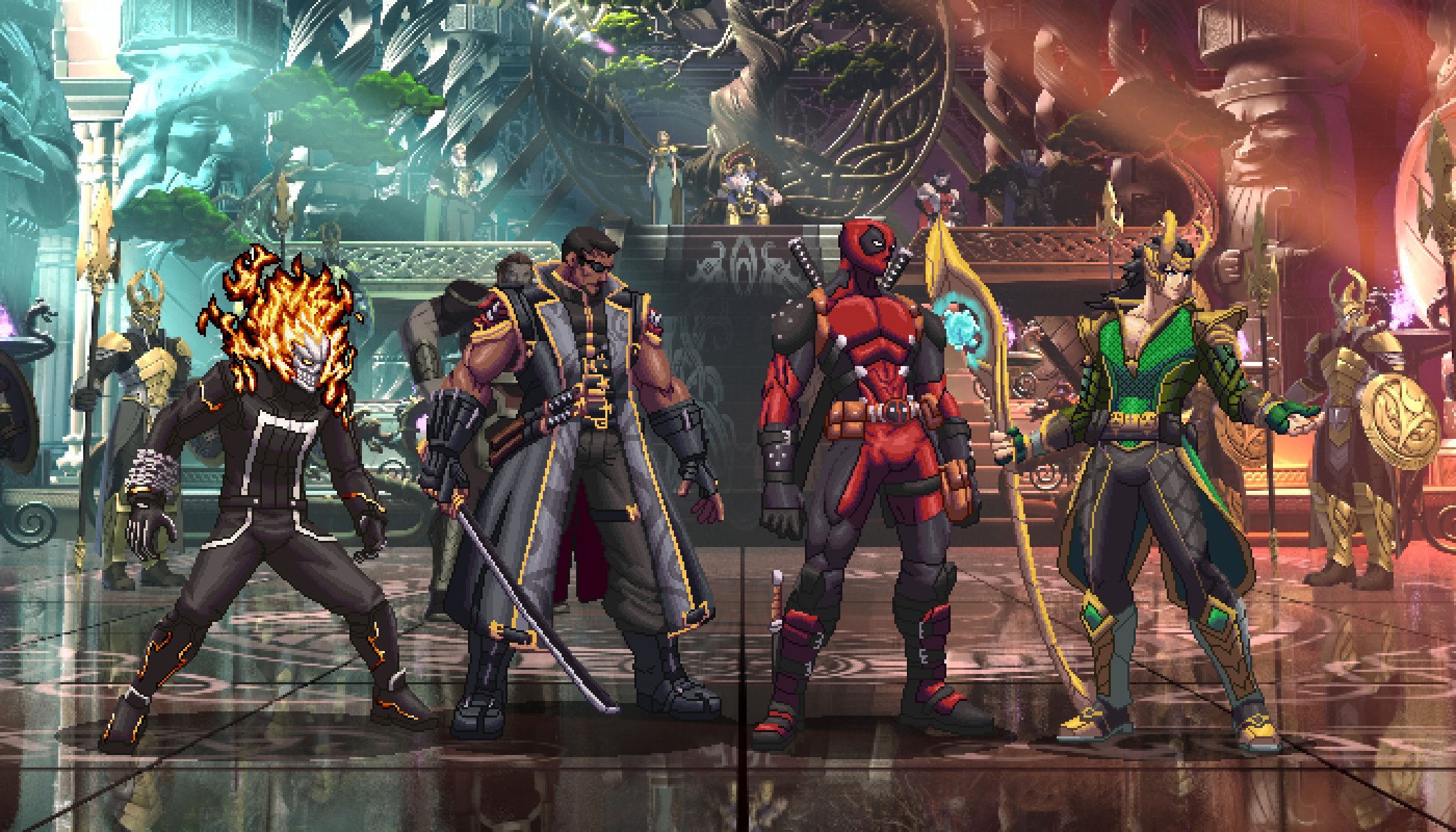 Ghost Rider, Blade, Deadpool, and Loki Marvel Pixel Art HD Wallpaper