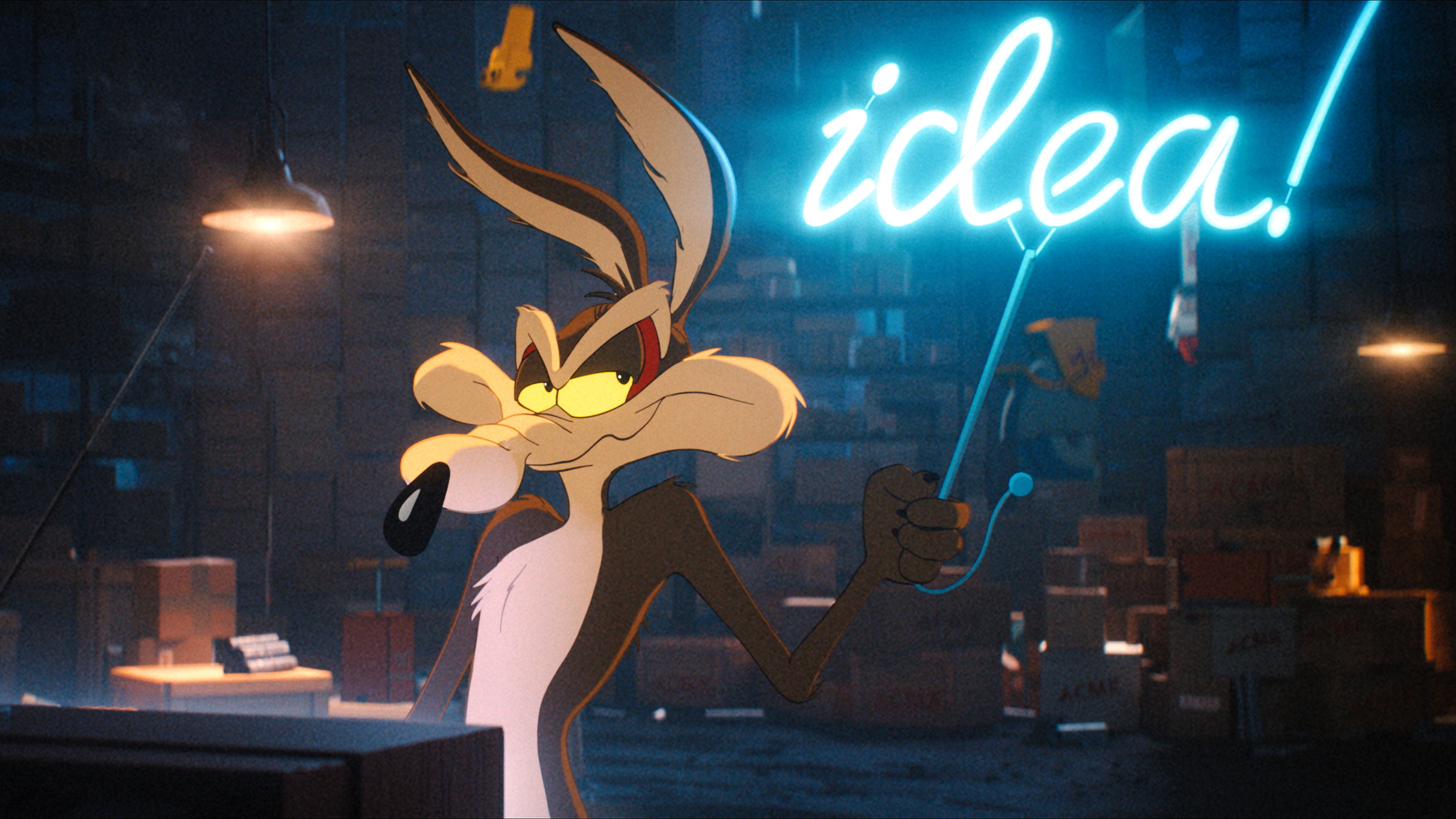 Wile E. Coyote holding a neon idea sign HD Wallpaper