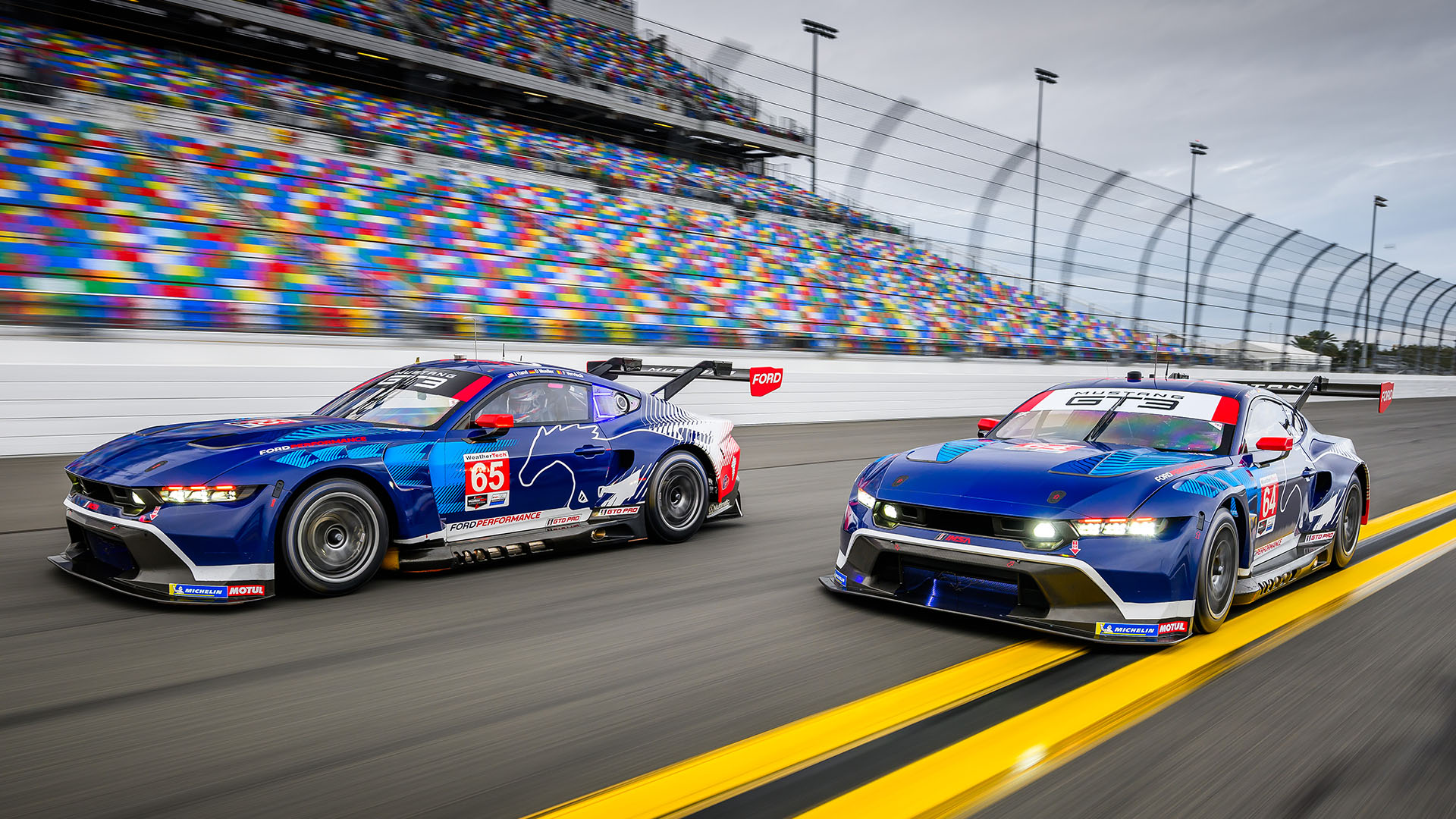 Two Ford Mustang GT3 Race Cars on Track HD Wallpaper