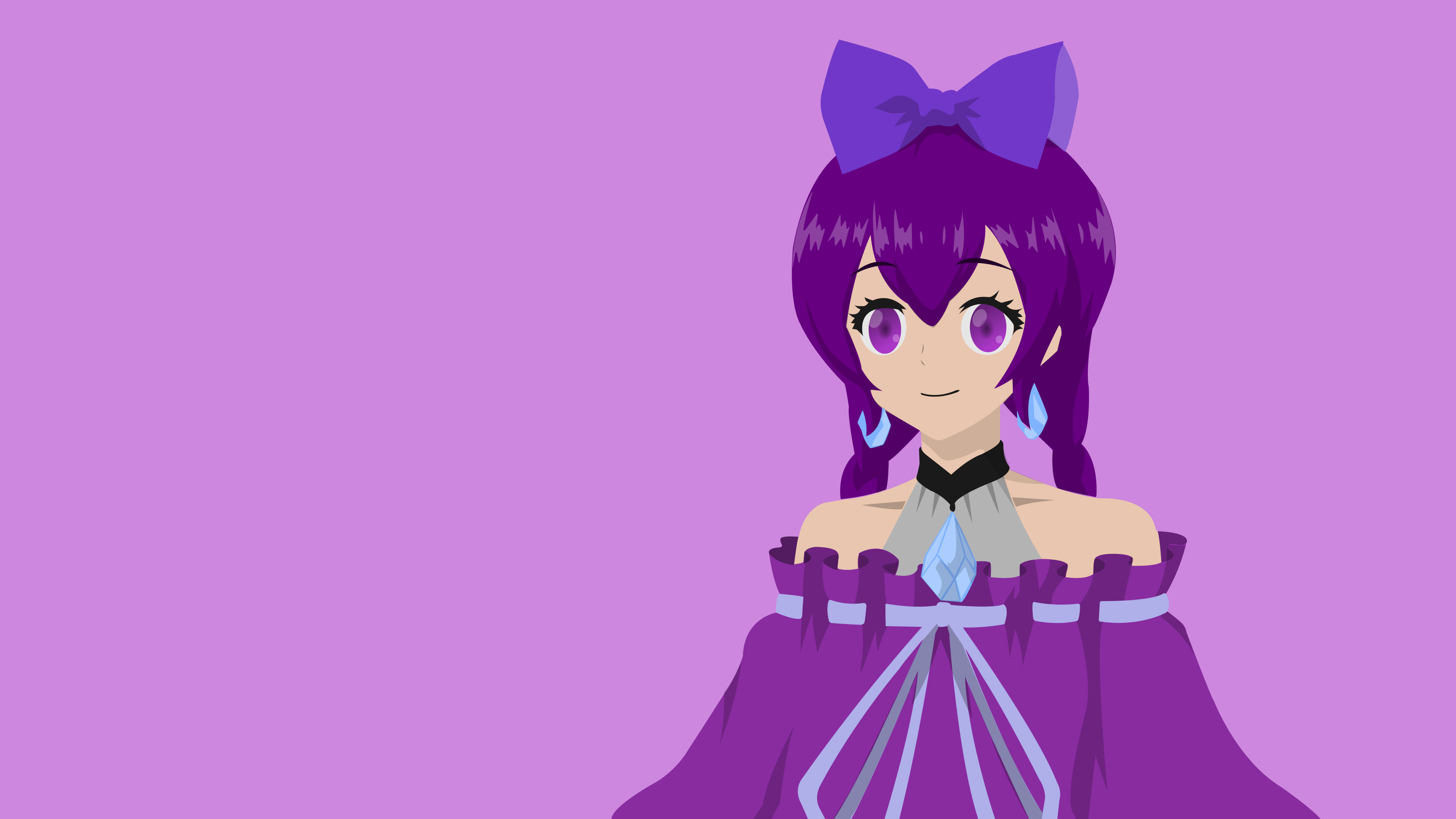 Minimalist Anime Girl with Purple Hair and Bow HD Wallpaper