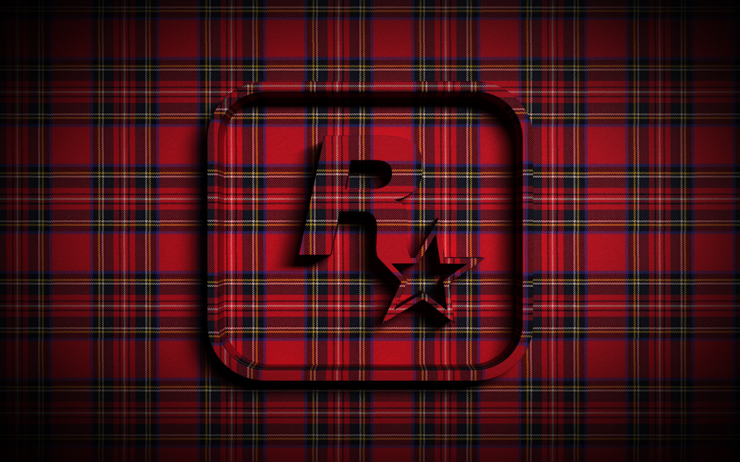 Rockstar Games Logo in Red Tartan Plaid Pattern HD Wallpaper