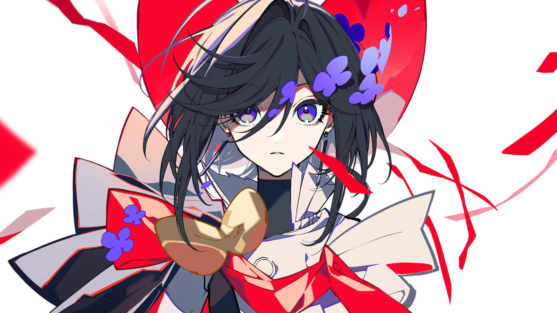 Anime girl with purple eyes from The Ribbon Hero HD Wallpaper