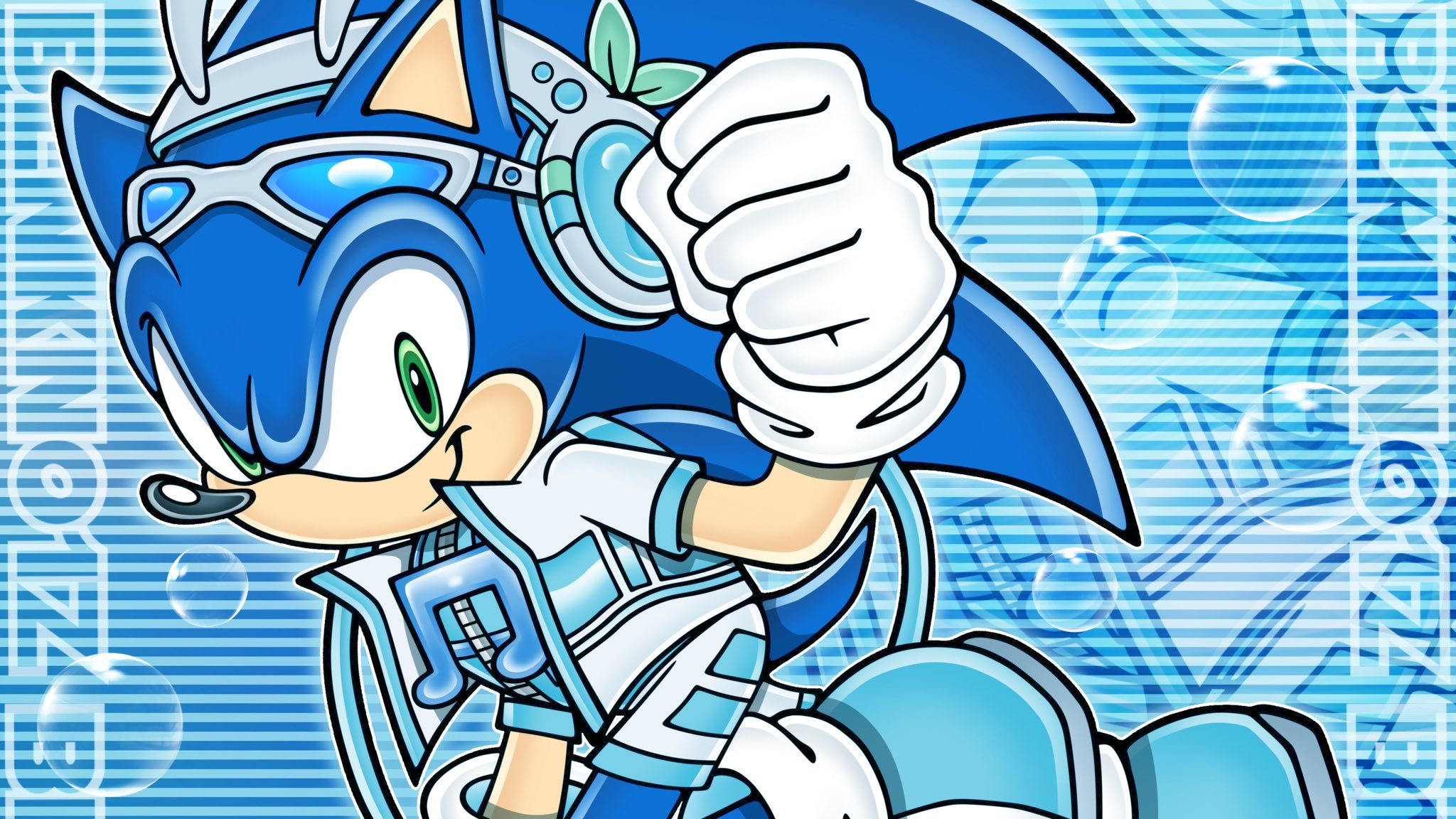 Sonic the Hedgehog wearing headphones and futuristic music outfit HD Wallpaper