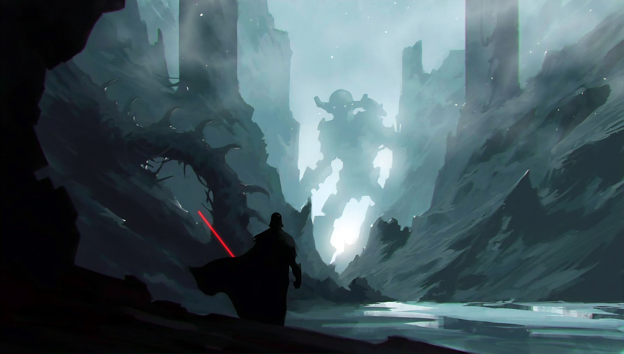 Darth Vader facing a giant colossus, Star Wars HD Wallpaper