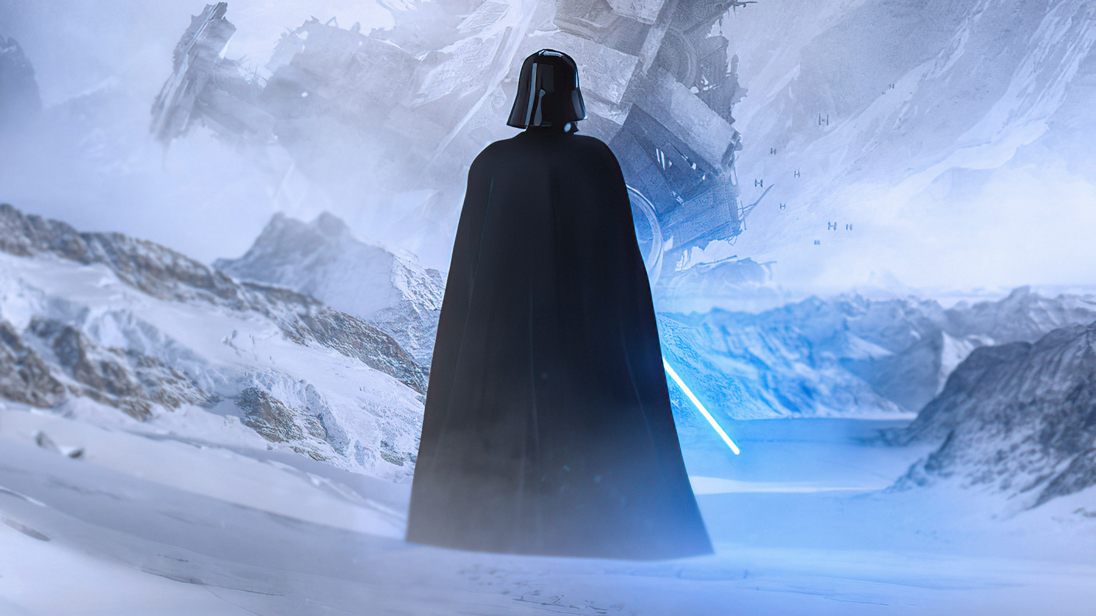 Darth Vader with Blue Lightsaber in Star Wars HD Wallpaper