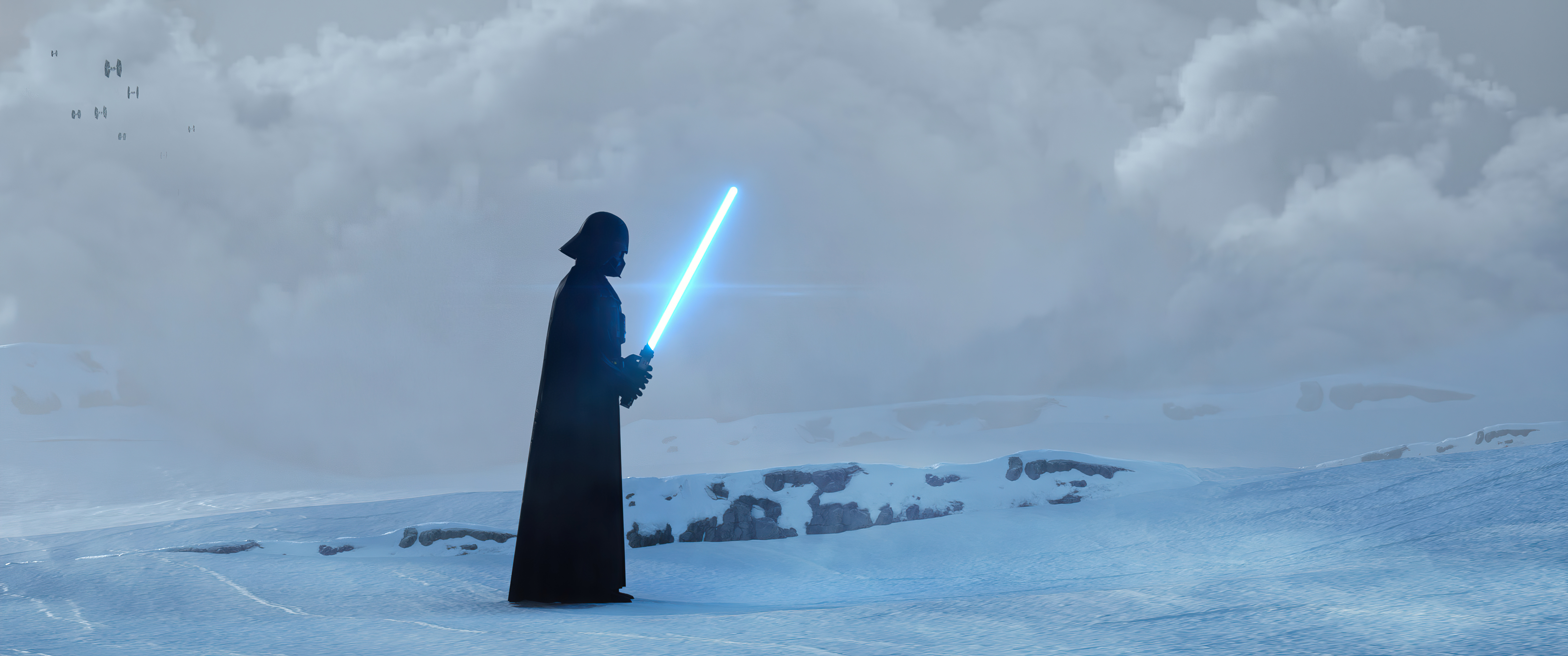 Darth Vader with Blue Lightsaber in Star Wars HD Wallpaper