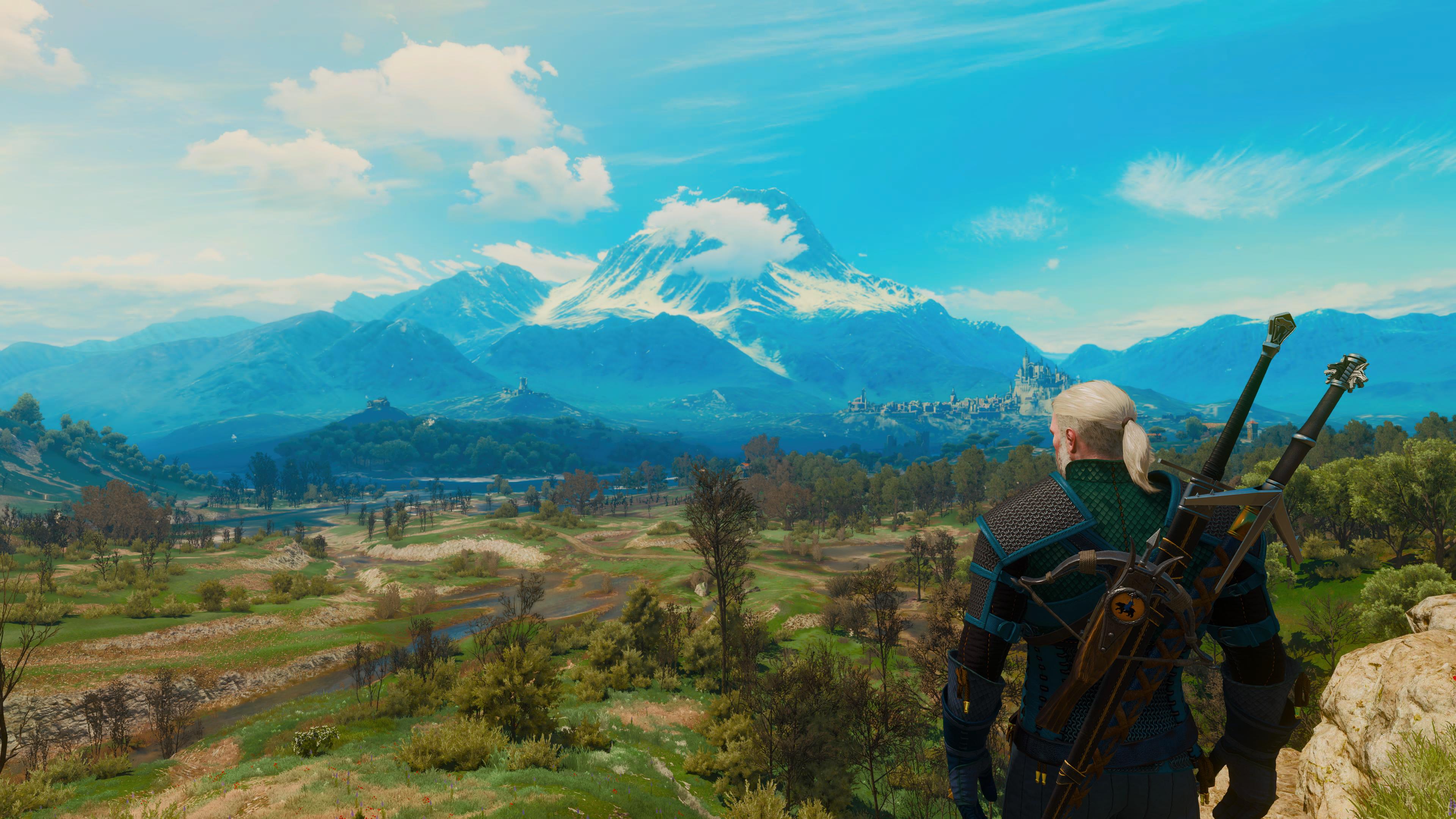 Geralt of Rivia overlooking Toussaint in The Witcher 3 HD Wallpaper