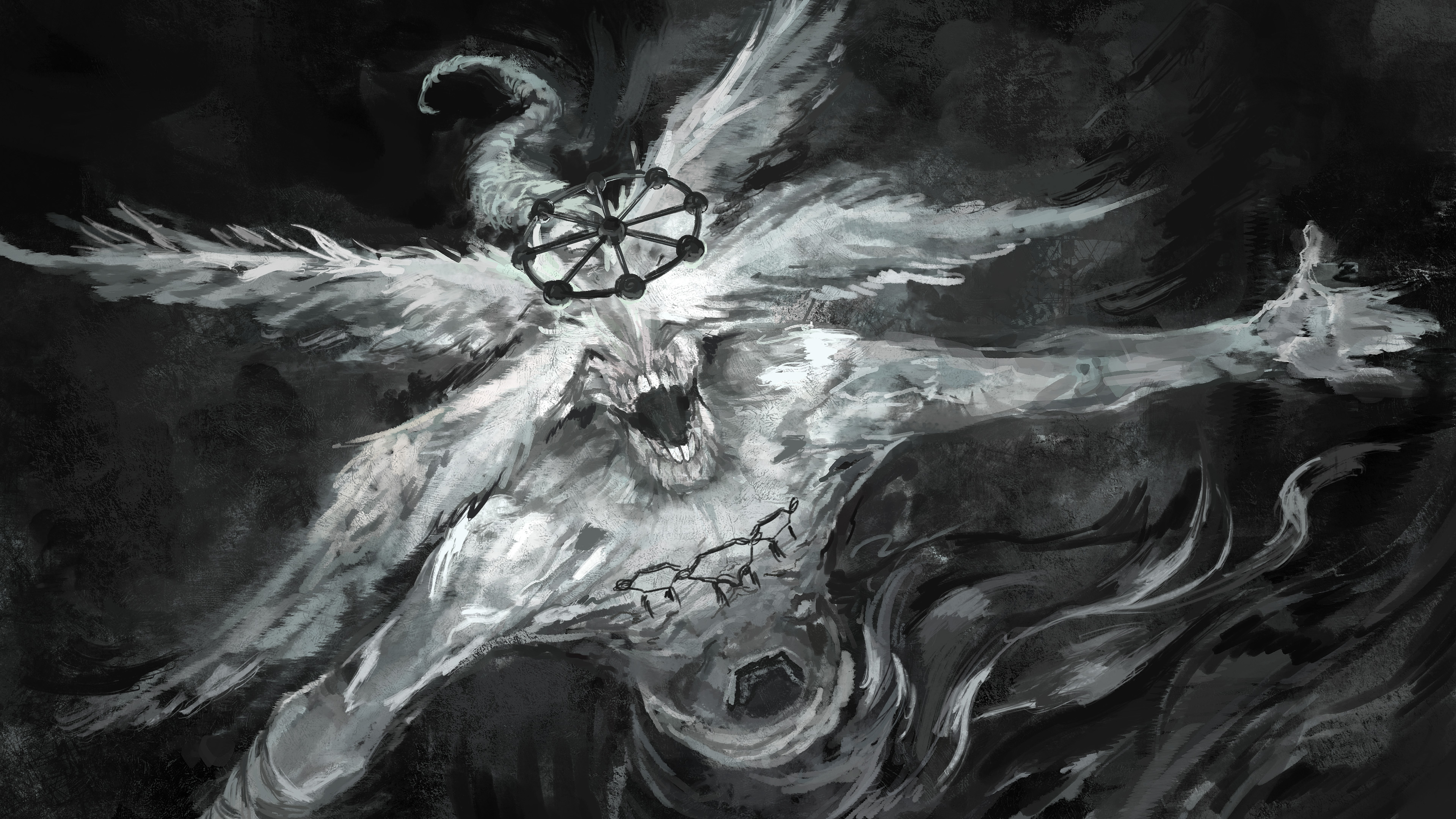 Monochrome illustration of Mahoraga from Jujutsu Kaisen HD Wallpaper