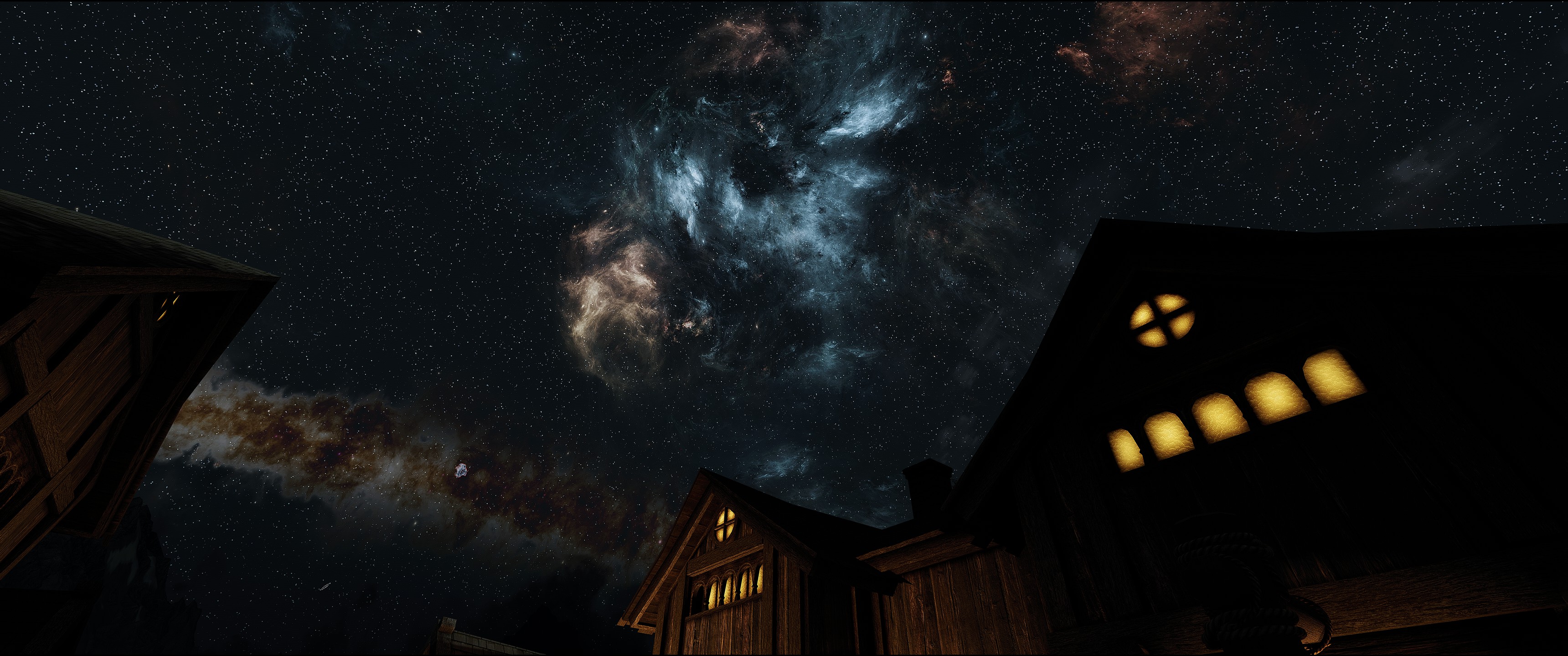 Starry night sky over Whiterun in Skyrim HD Wallpaper