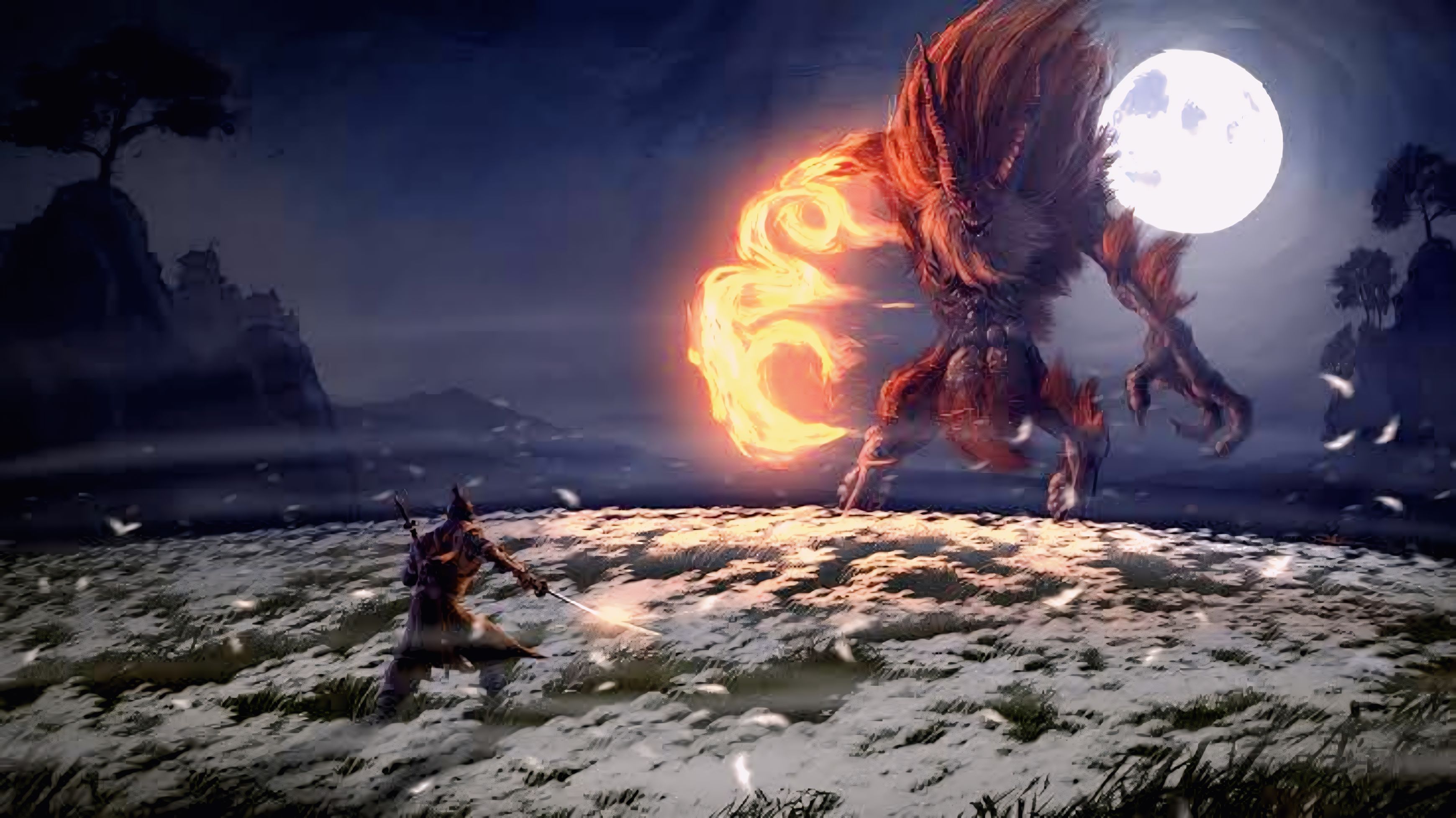 Wolf facing Demon of Hatred in Sekiro Shadows Die Twice HD Wallpaper