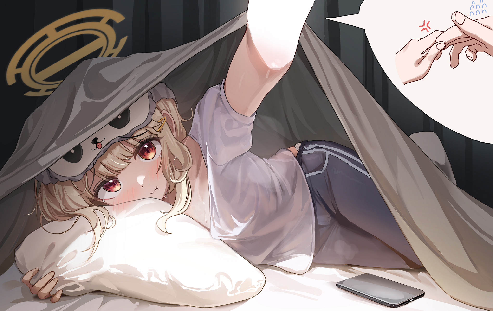 Yoshimi from Blue Archive Pouting Under a Blanket HD Wallpaper