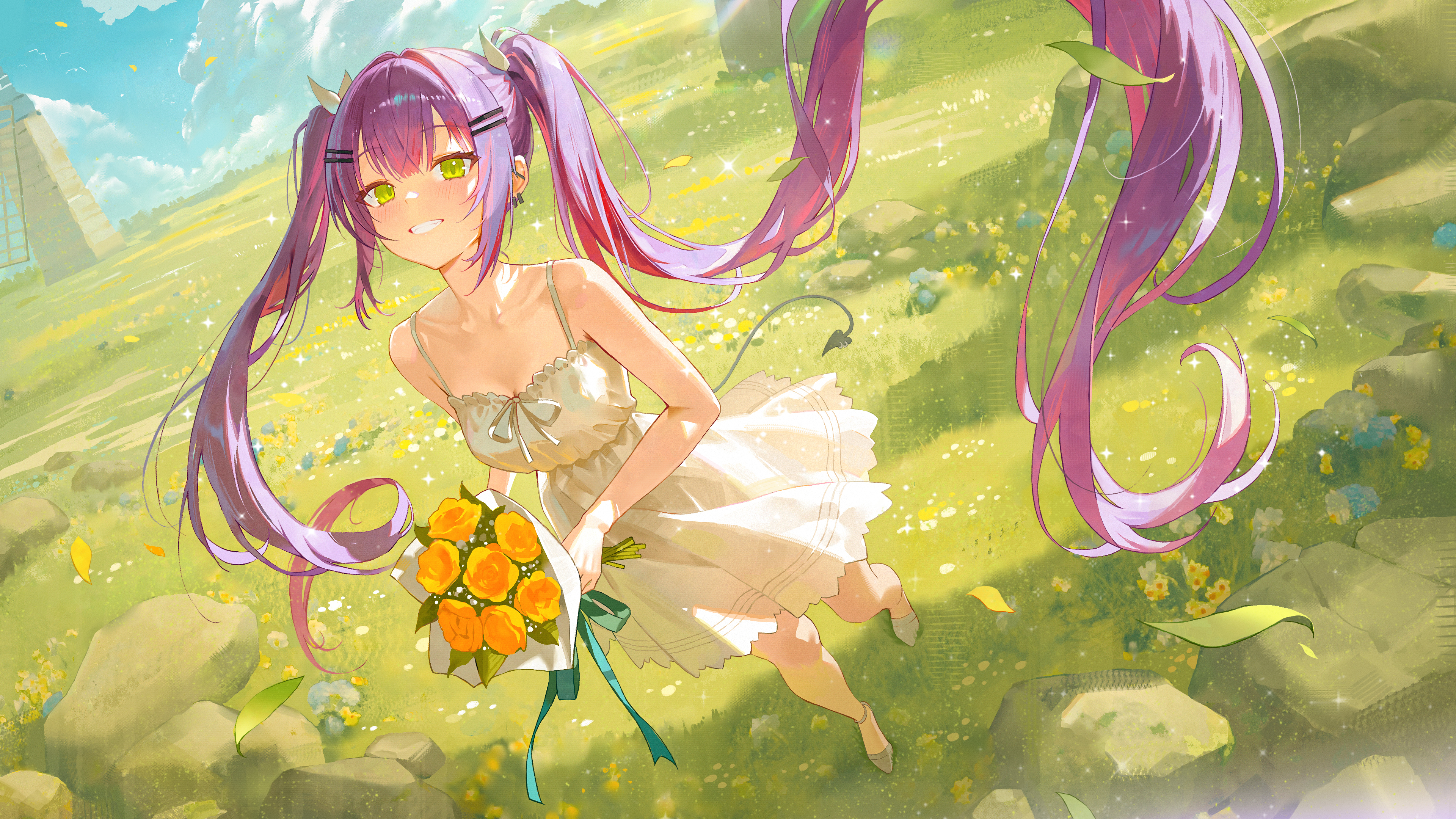 Tokoyami Towa from Hololive in a White Dress HD Wallpaper