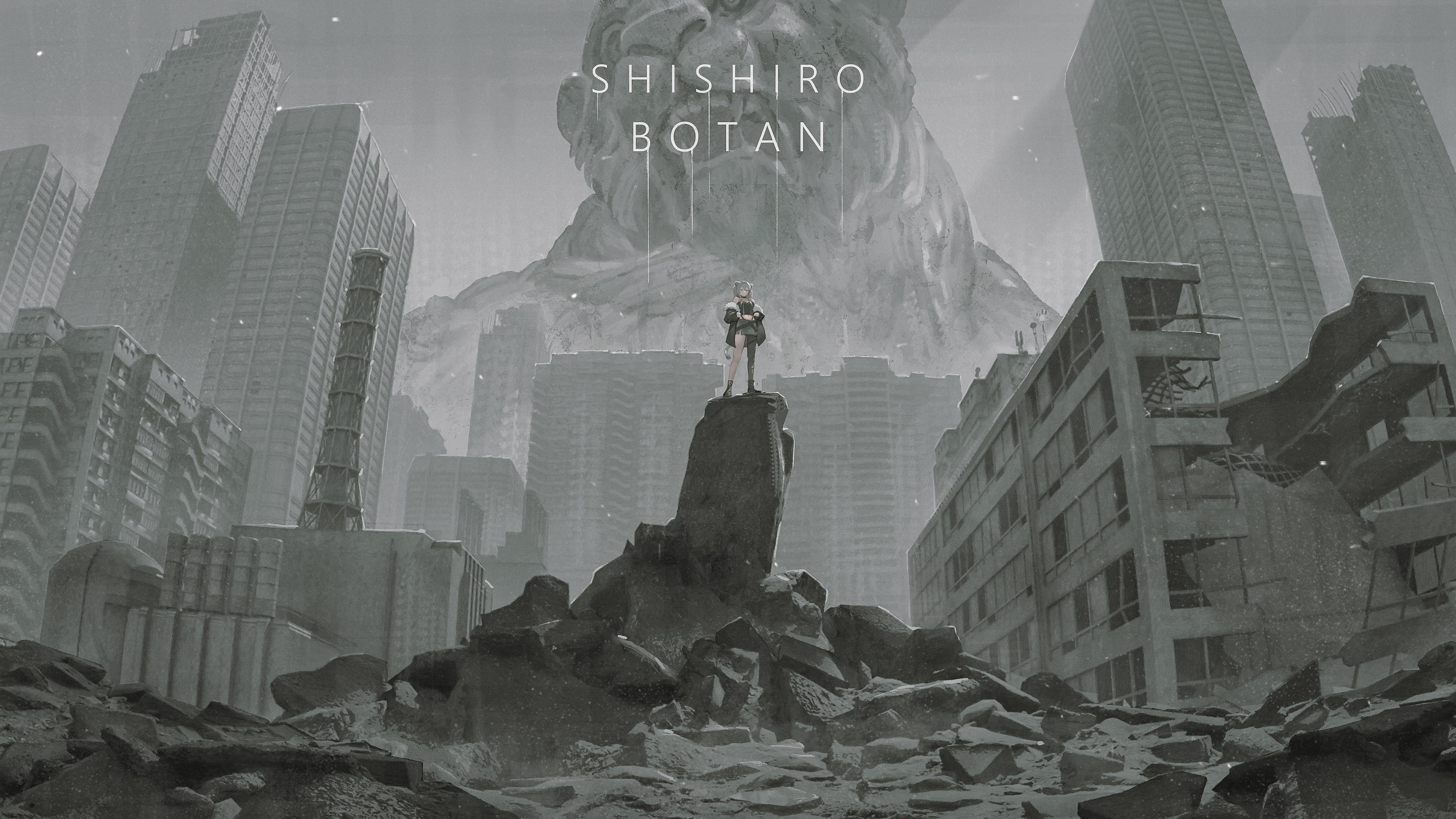 Shishiro Botan from Hololive in a ruined city HD Wallpaper