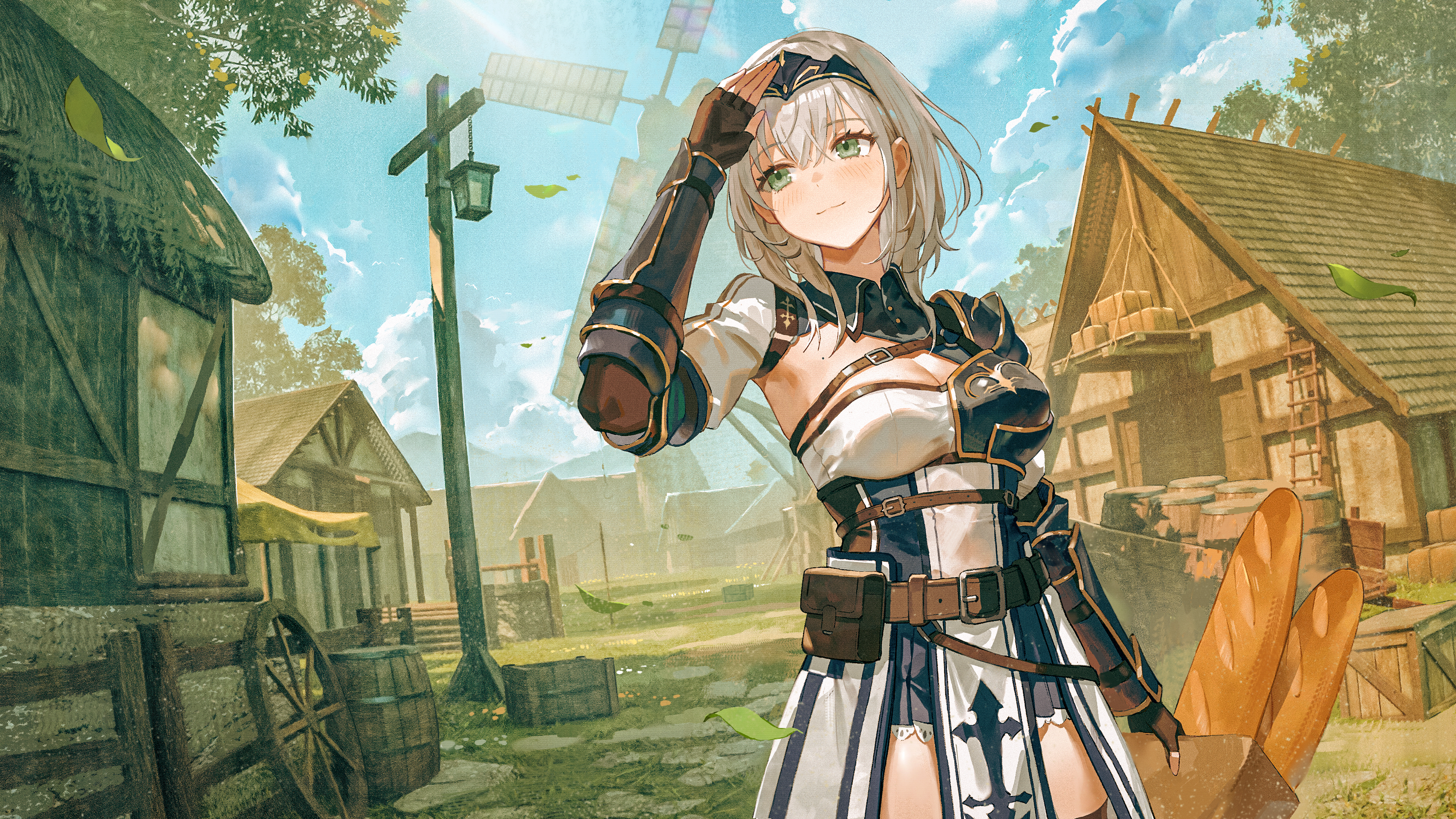 Shirogane Noel from Hololive in a Fantasy Village HD Wallpaper
