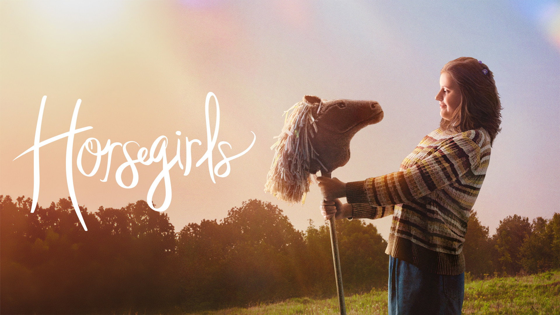A girl holding a hobby horse in Horsegirls HD Wallpaper