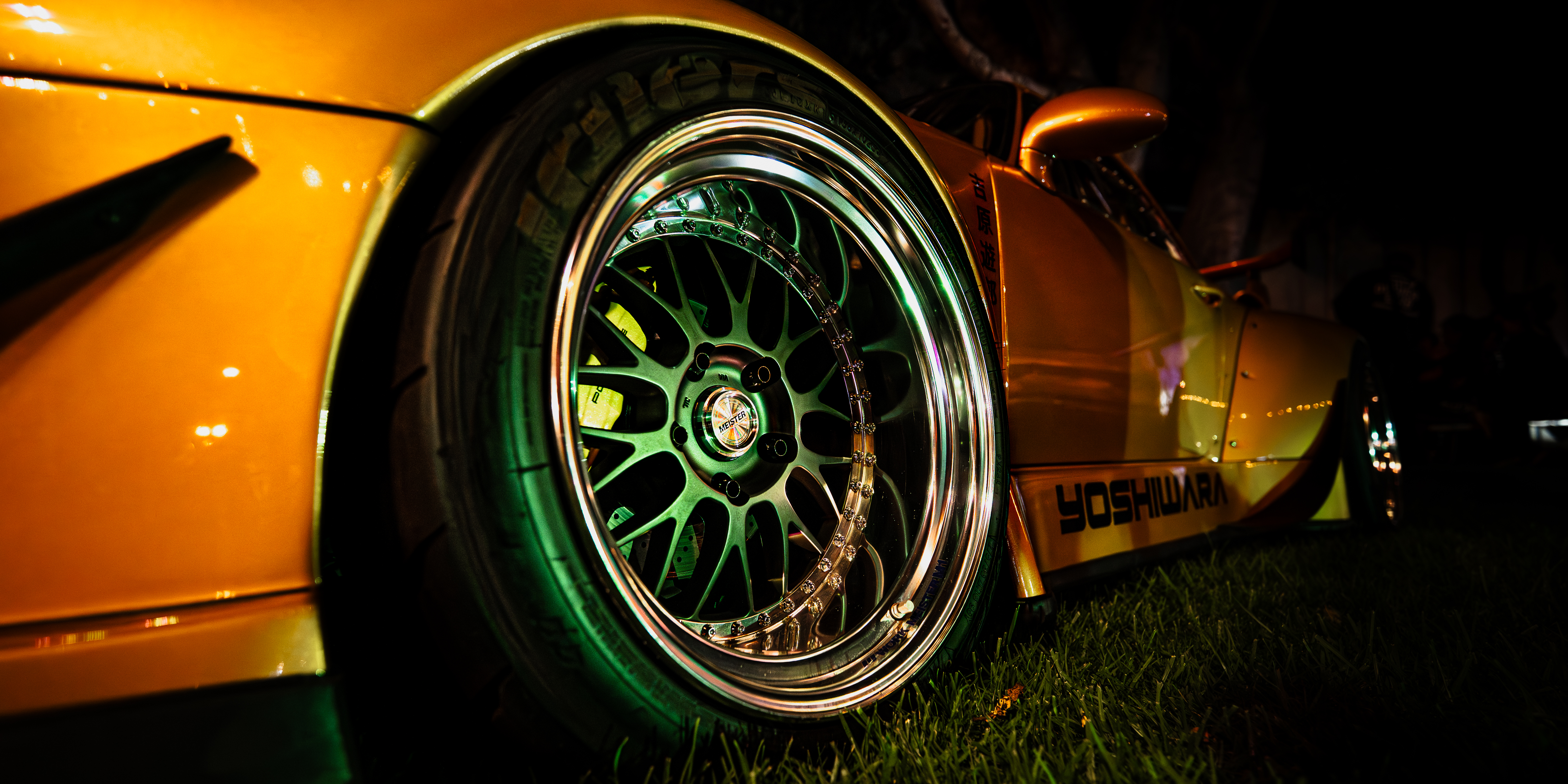 Gold Widebody Sports Car with Custom Wheels HD Wallpaper
