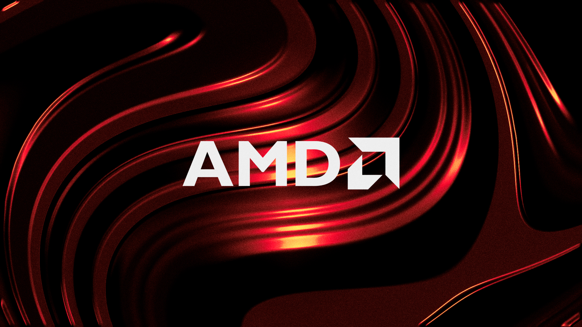 White AMD Logo on Wavy Red Metallic Surface HD Wallpaper