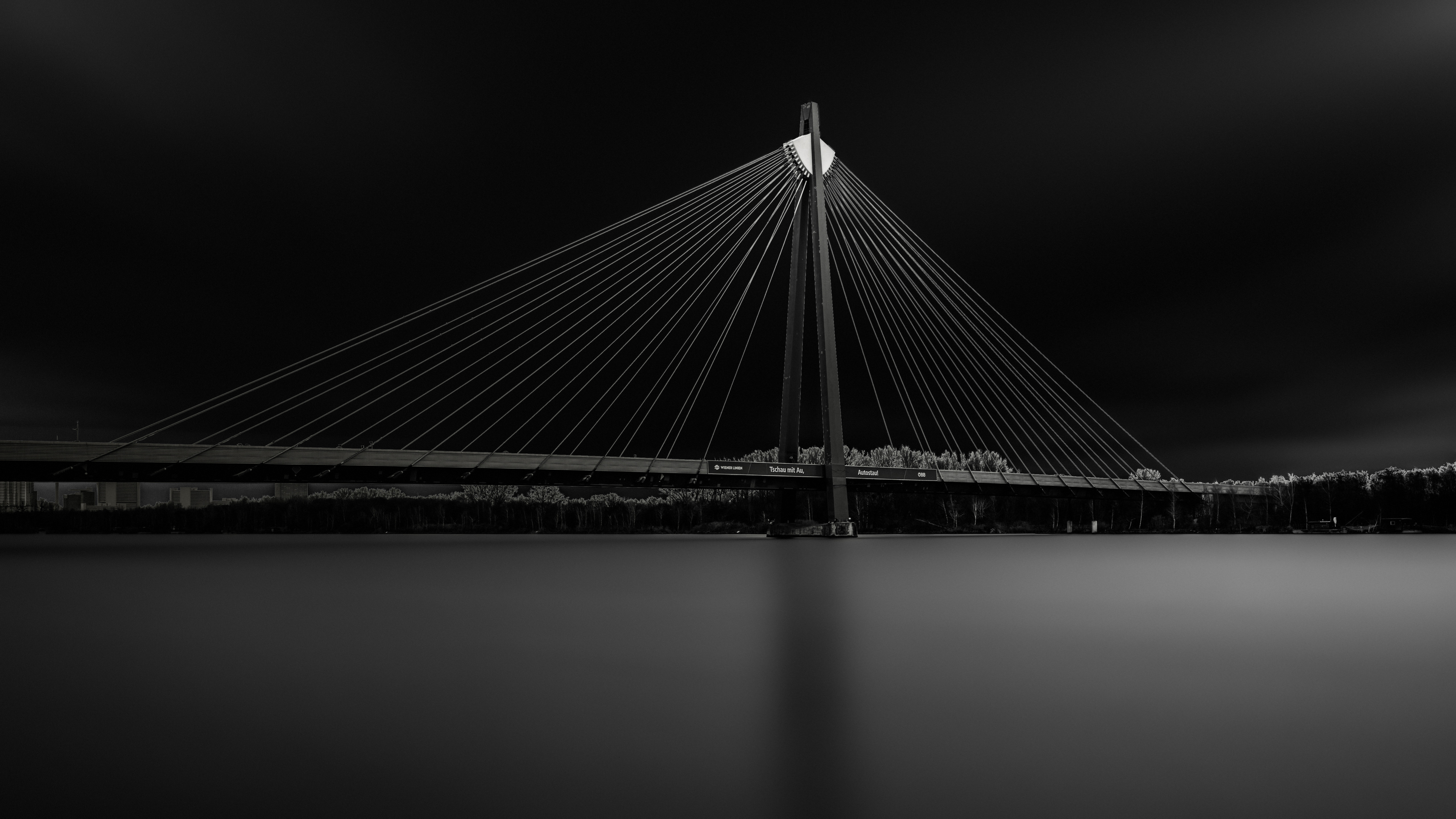 Black and White Cable Stayed Bridge Over Water HD Wallpaper