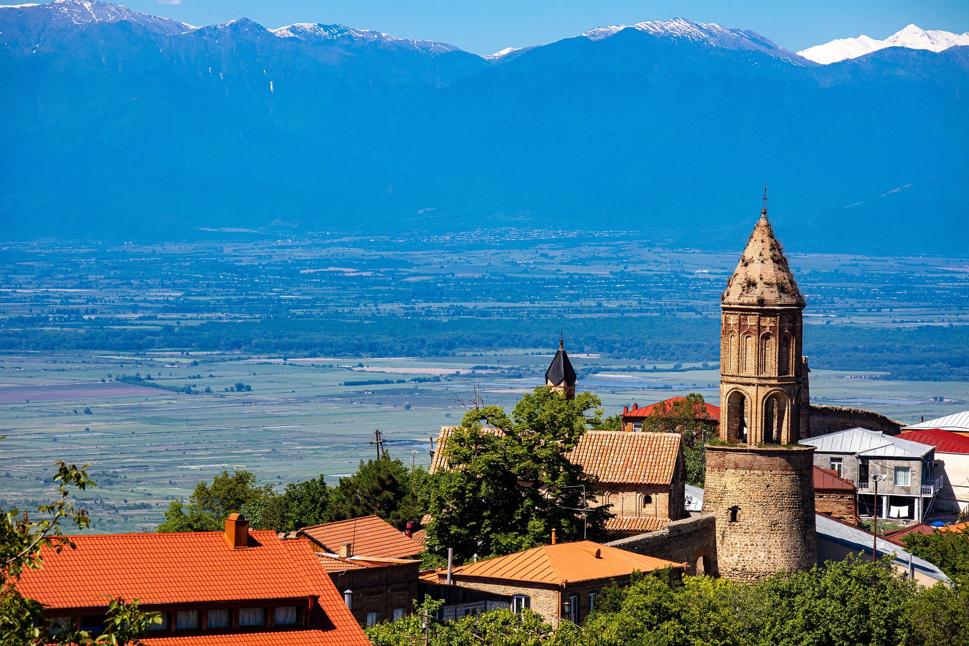 Sighnaghi Town with Alazani Valley and Caucasus Mountains HD Wallpaper