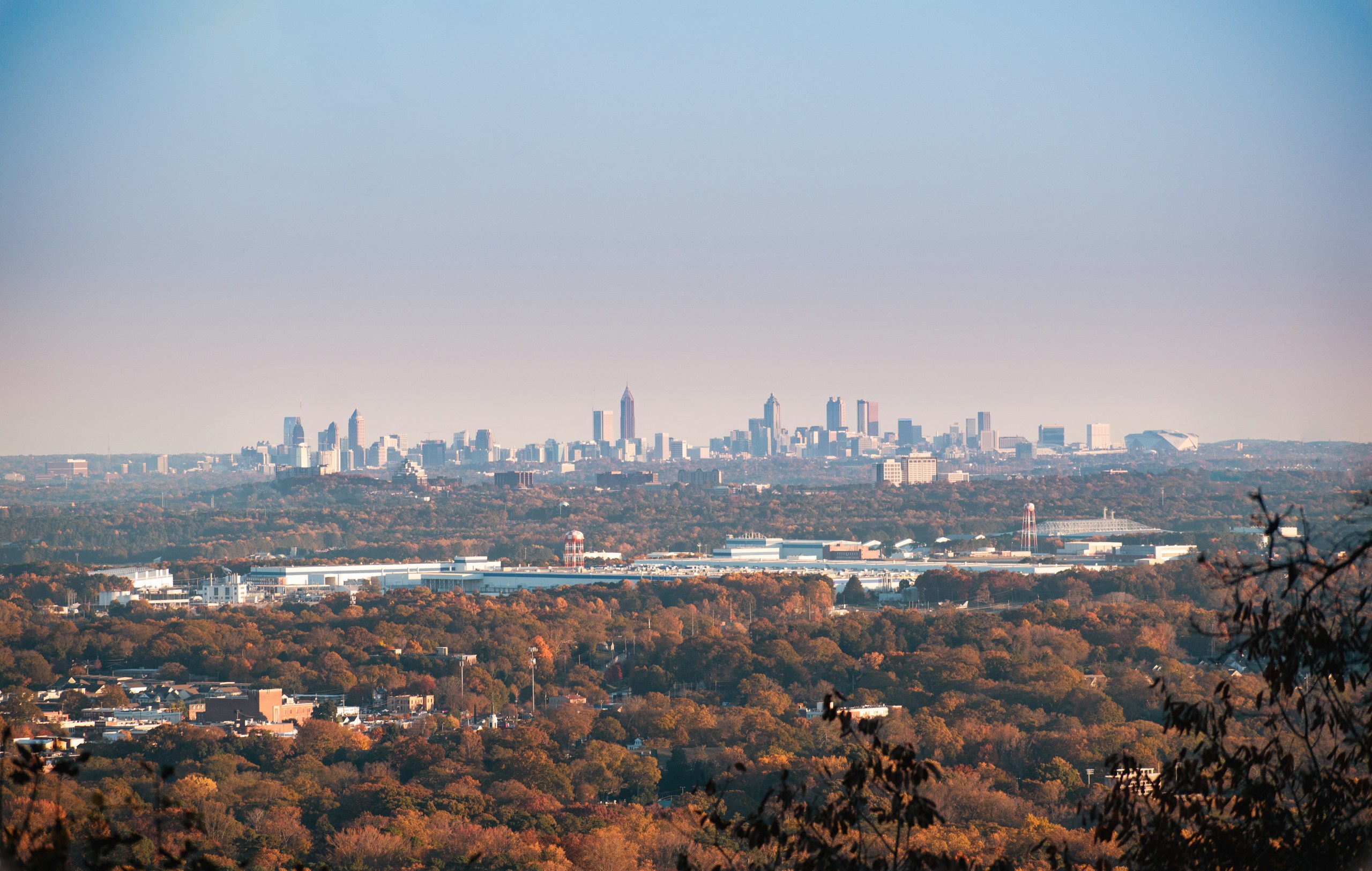 Distant Atlanta Skyline Over Autumn Forest HD Wallpaper