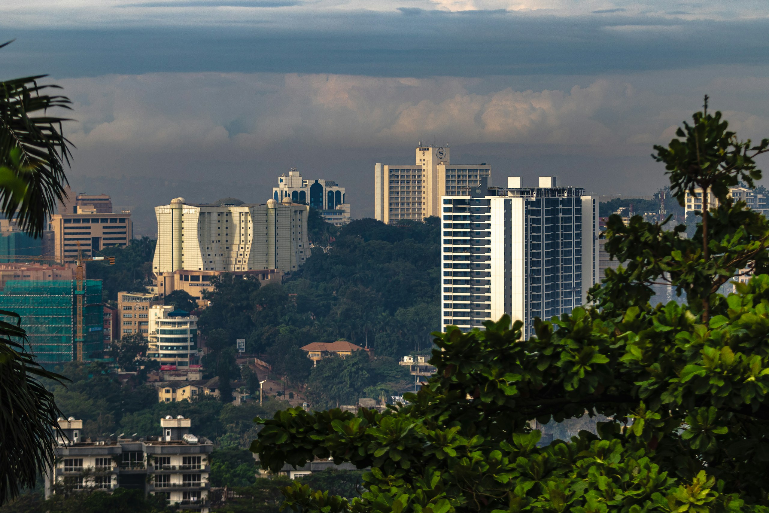 Kampala Skyline with Modern Buildings and Lush Trees HD Wallpaper
