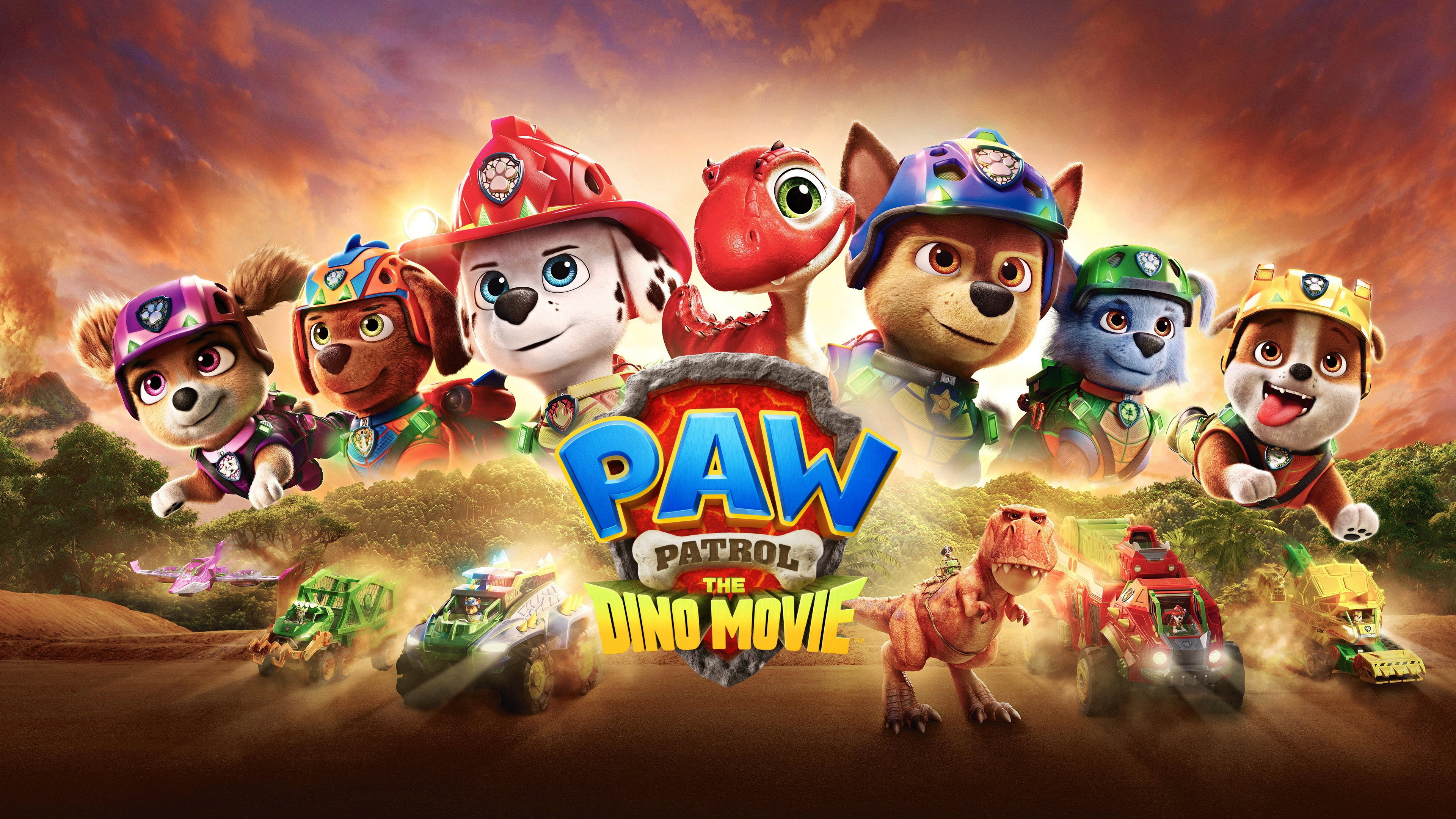 PAW Patrol pups and dinosaurs in PAW Patrol The Dino Movie HD Wallpaper