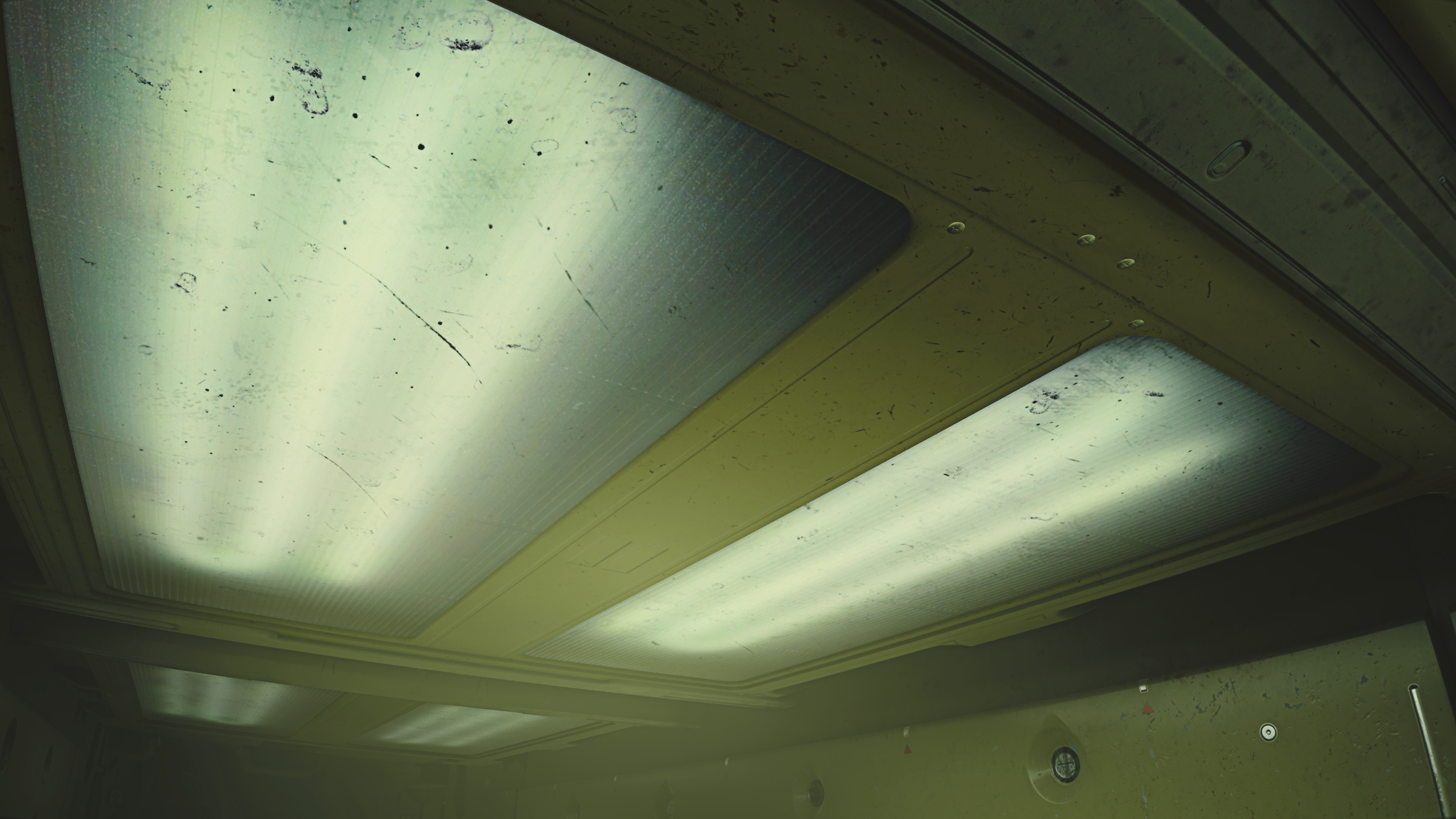 Industrial Ceiling with Dirty Fluorescent Lights HD Wallpaper