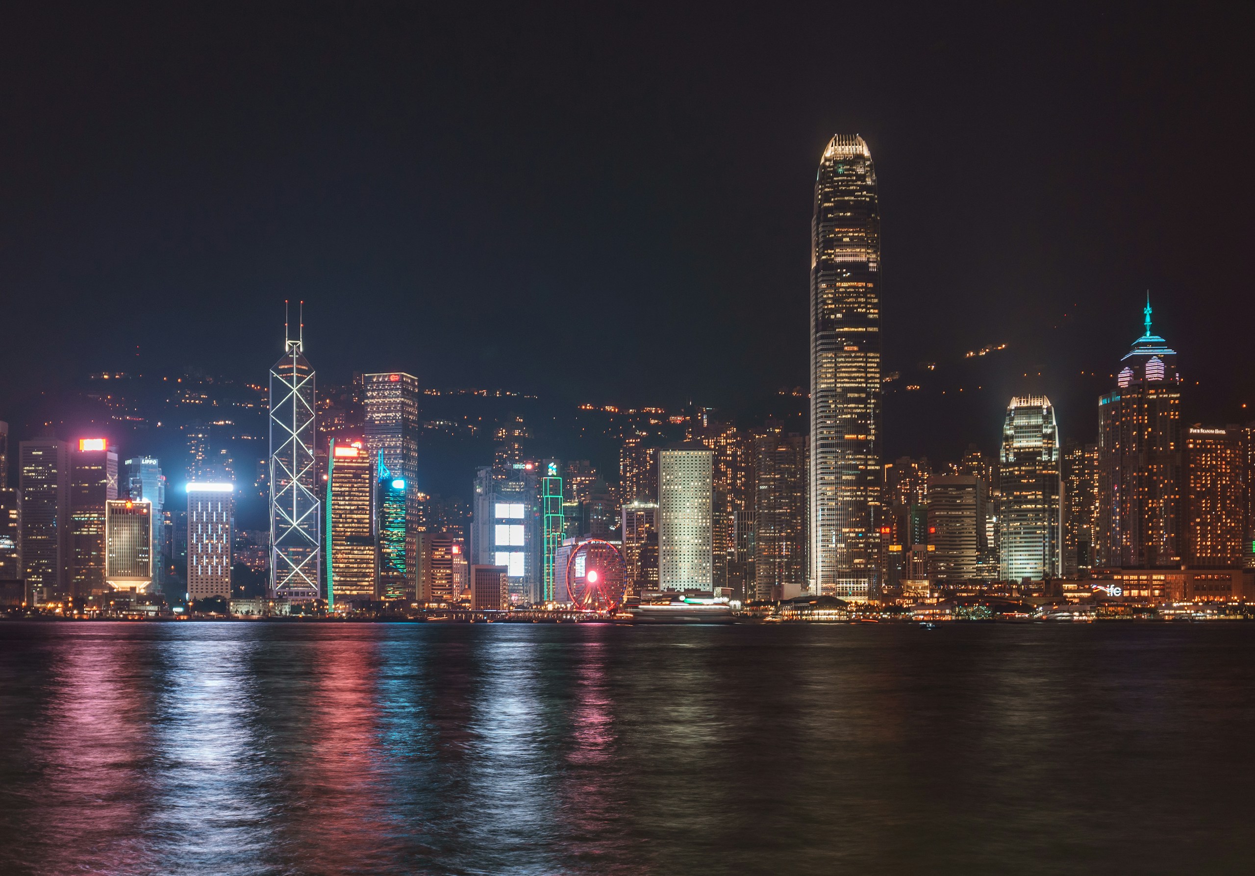 Hong Kong Skyline at Night with Victoria Harbour HD Wallpaper