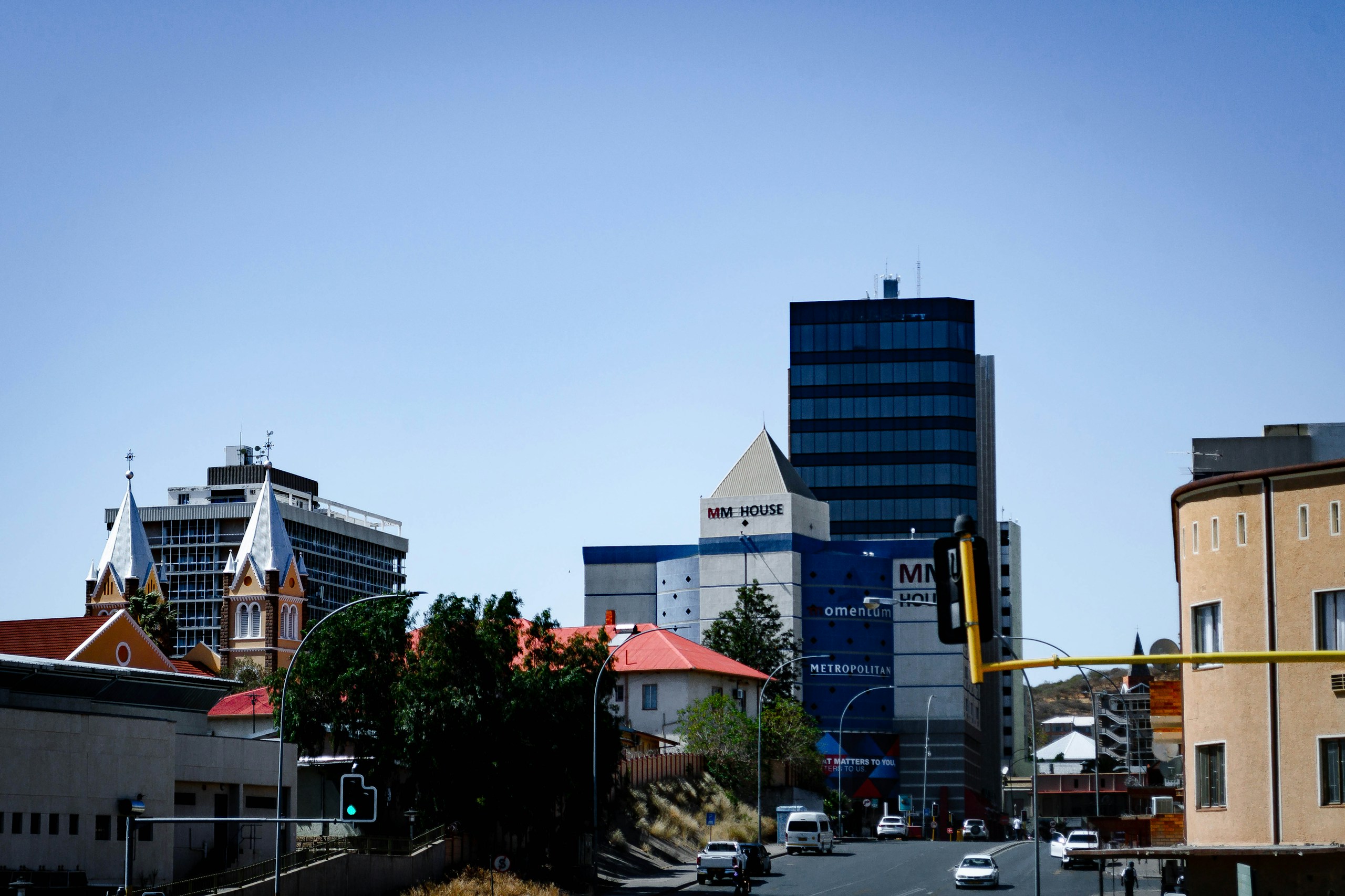 Urban City Street and Buildings in Windhoek HD Wallpaper