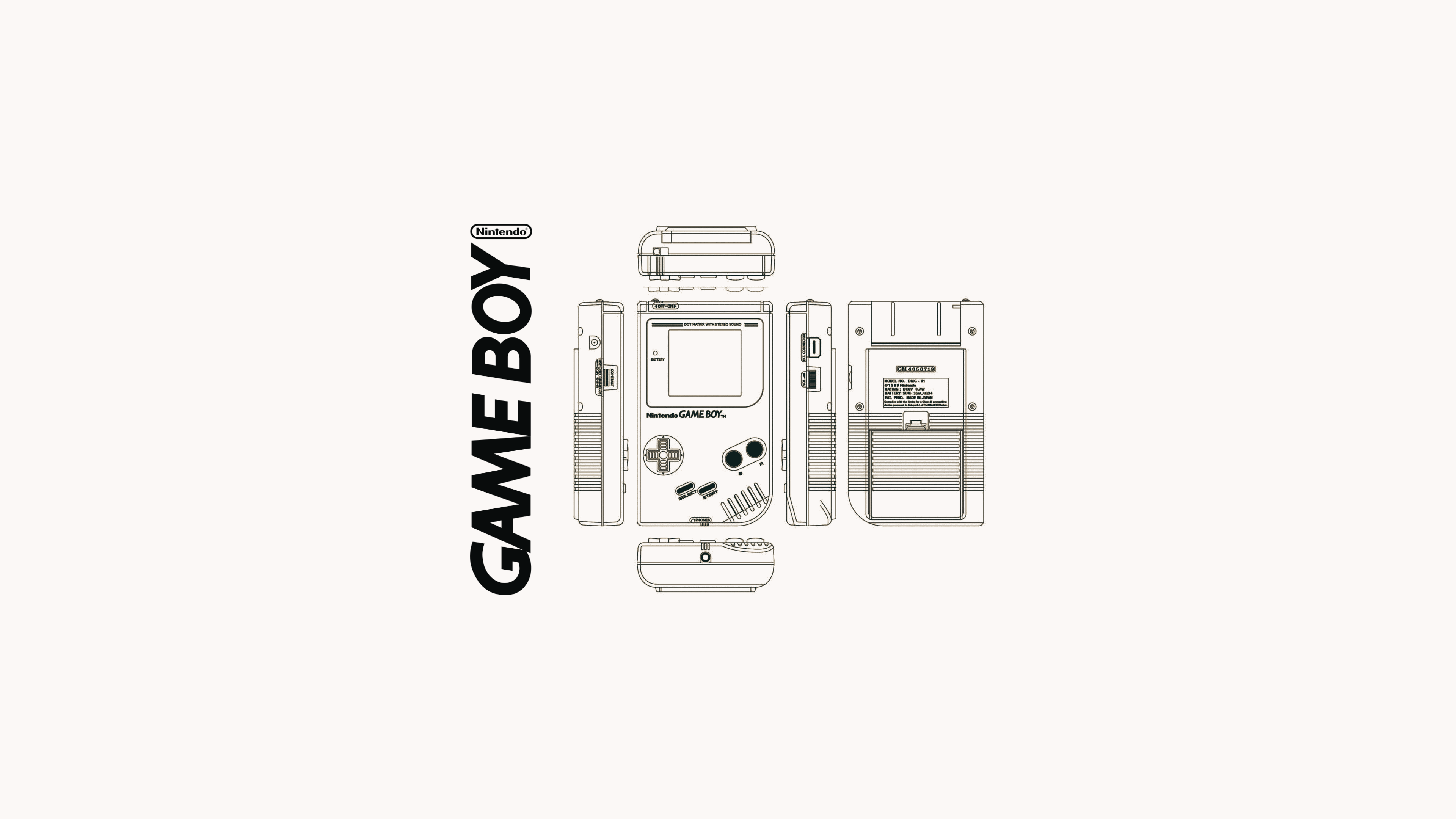 Nintendo Game Boy Console Schematic Line Art HD Wallpaper