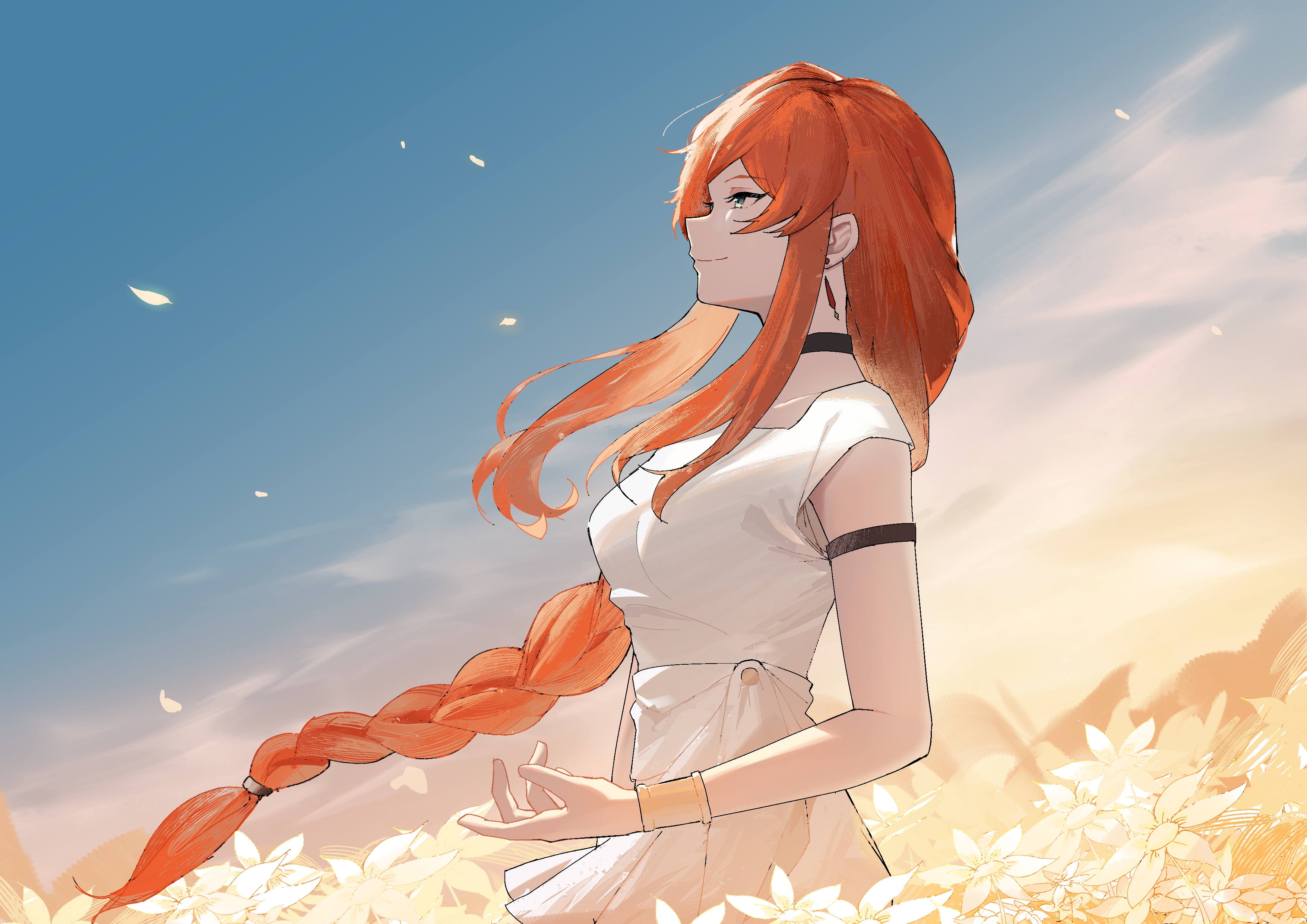 Flamme from Frieren: Beyond Journey's End in a Flower Field HD Wallpaper