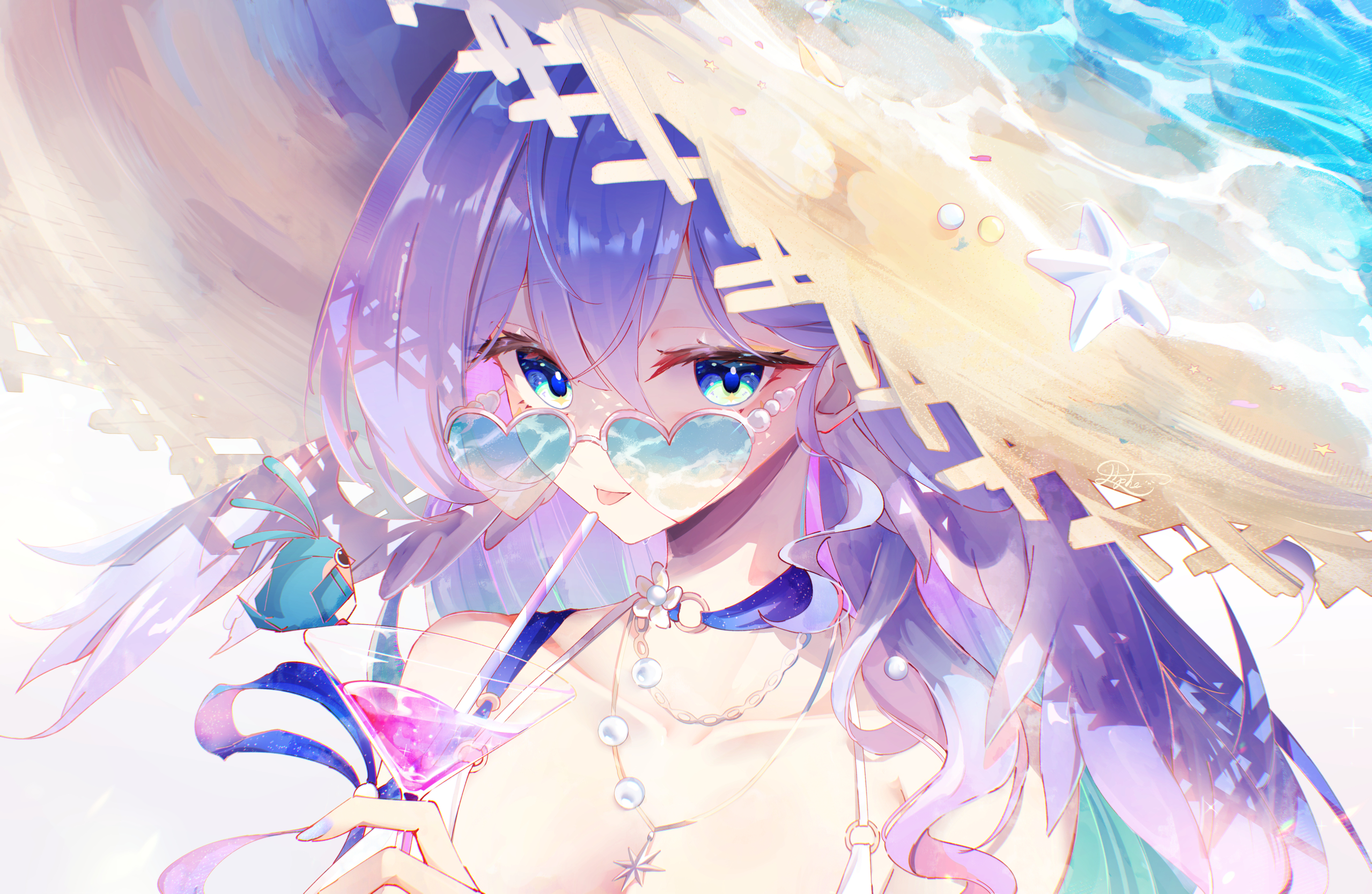 Koseki Bijou from Hololive at the Beach HD Wallpaper