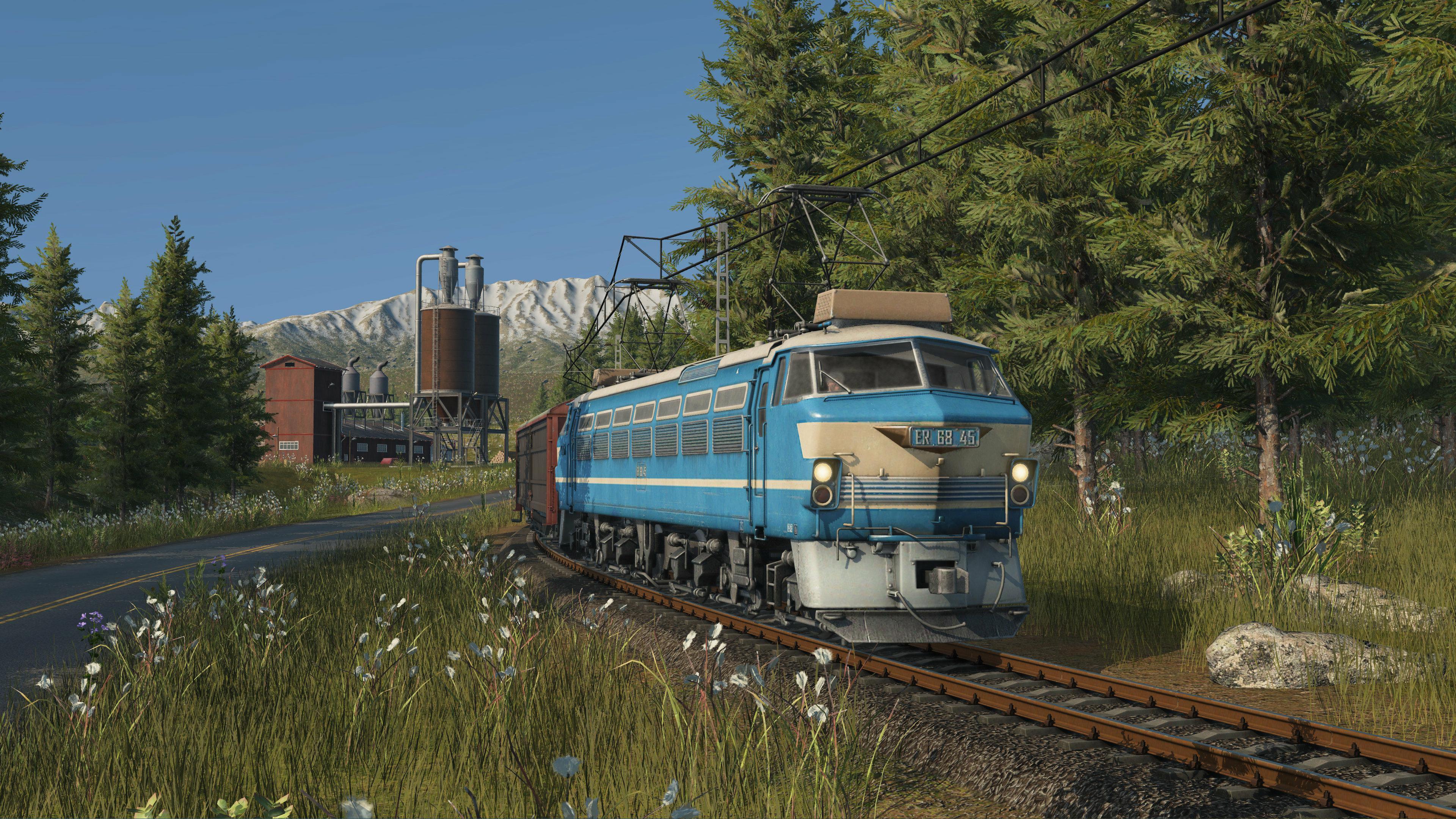 Blue Electric Locomotive in Transport Fever 3 HD Wallpaper