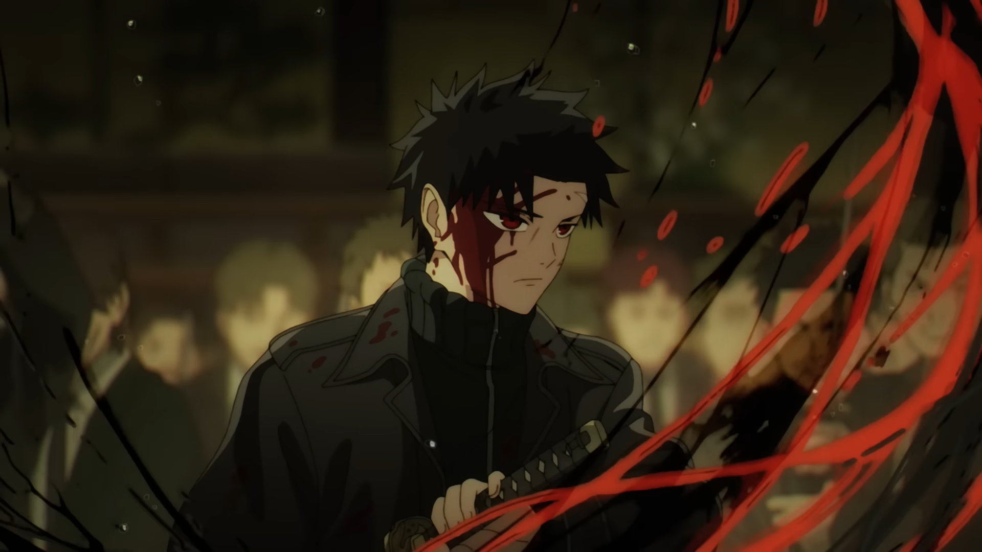 Chihiro Rokuhira from Kagurabachi with blood splatters HD Wallpaper