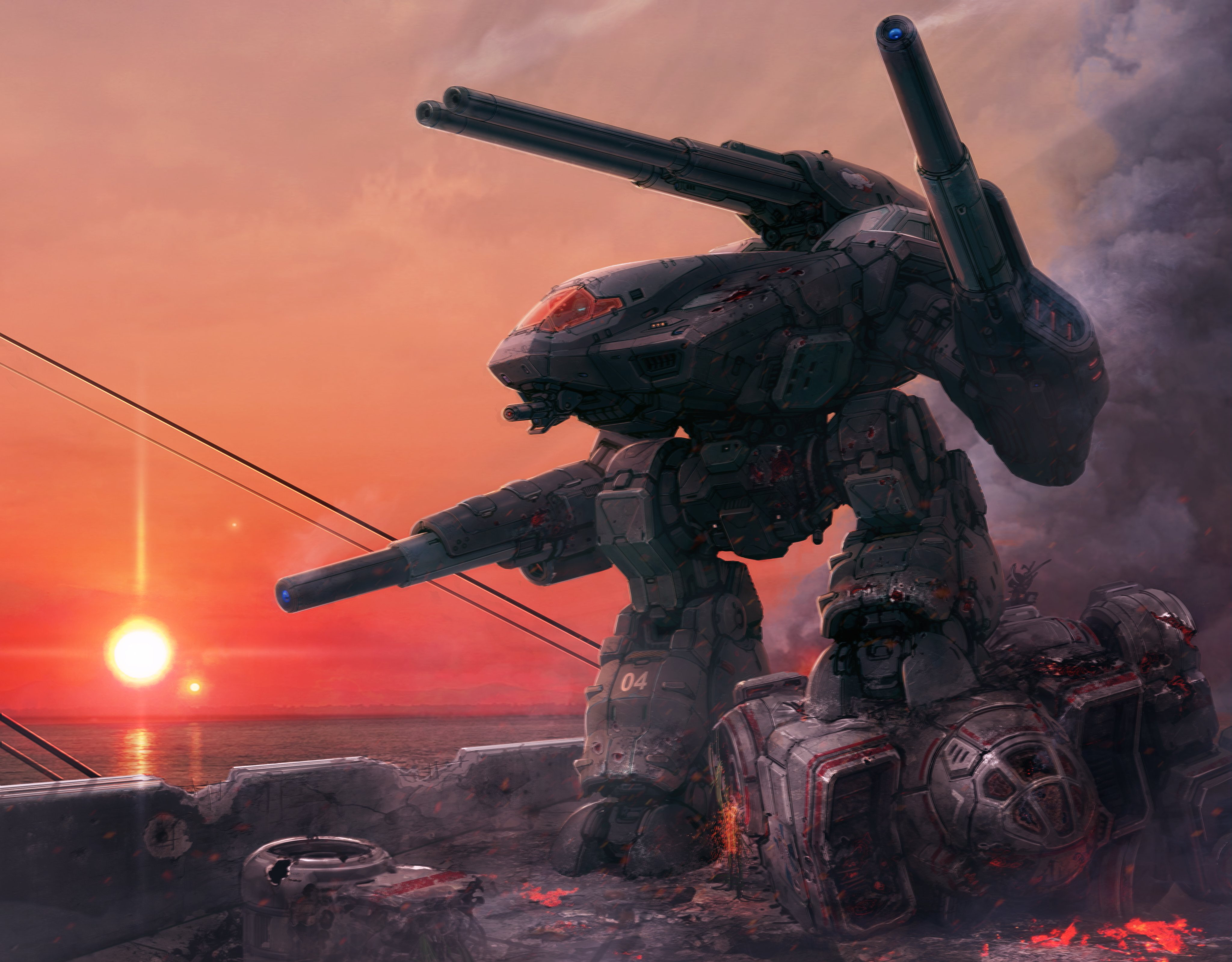 BattleTech Marauder Mech Standing on Defeated Atlas HD Wallpaper