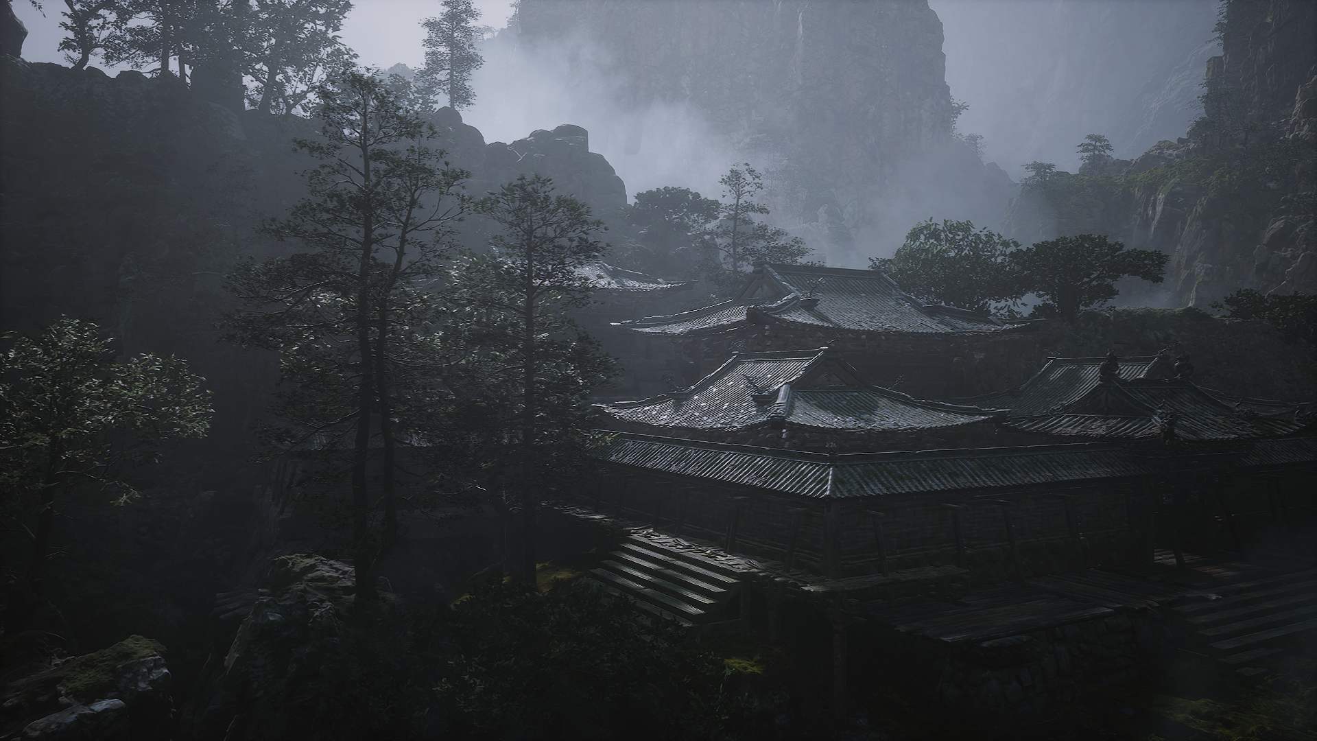 Ancient Temple in Misty Mountains from Black Myth Wukong HD Wallpaper