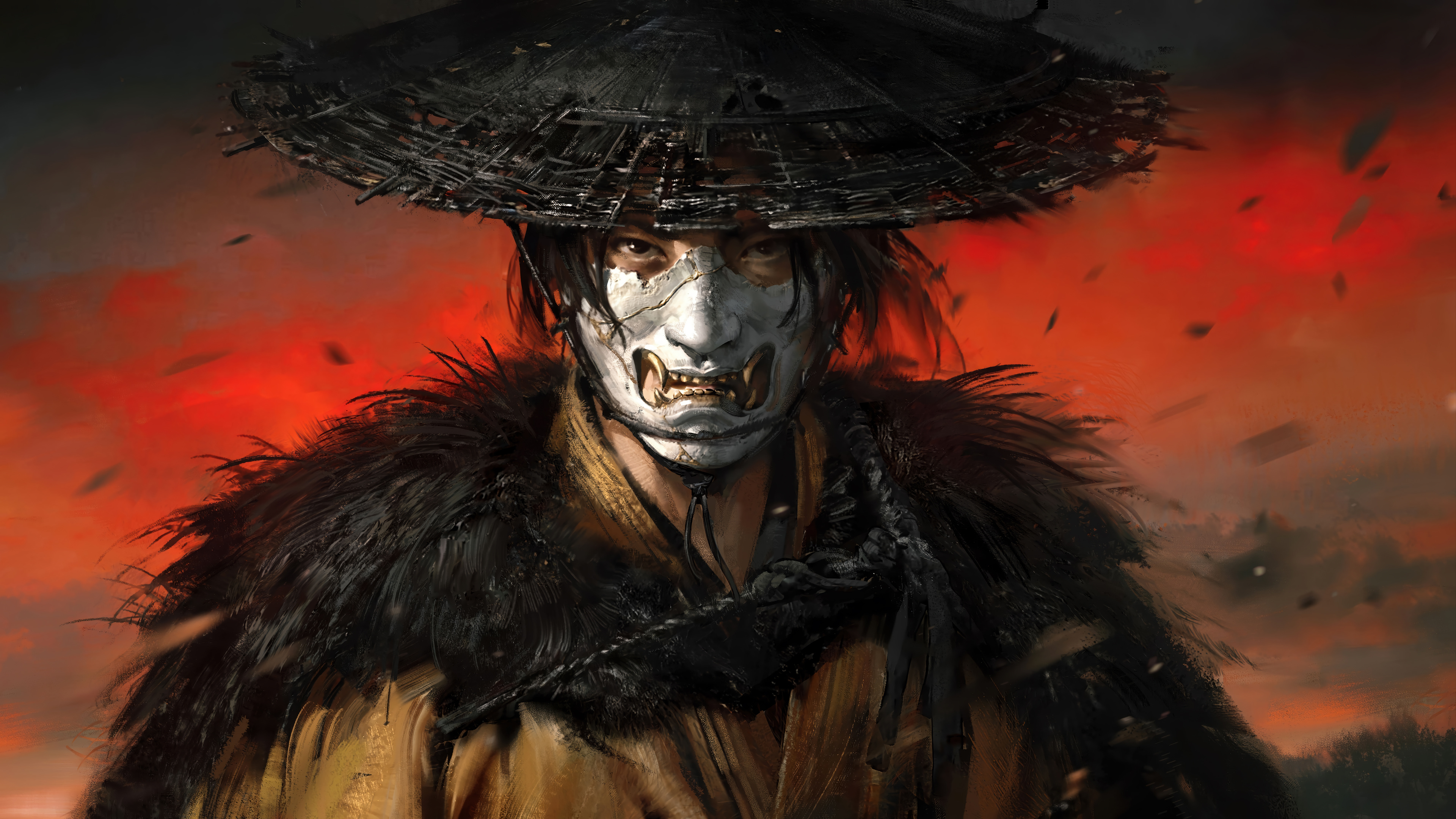 Jin Sakai from Ghost of Tsushima with mask and hat HD Wallpaper