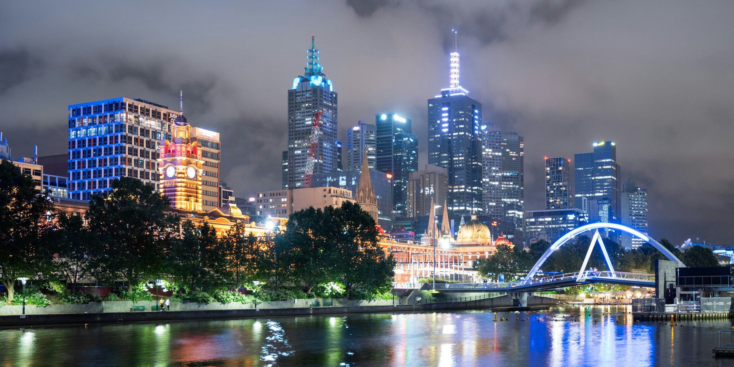 Melbourne City Skyline and Yarra River at Night HD Wallpaper