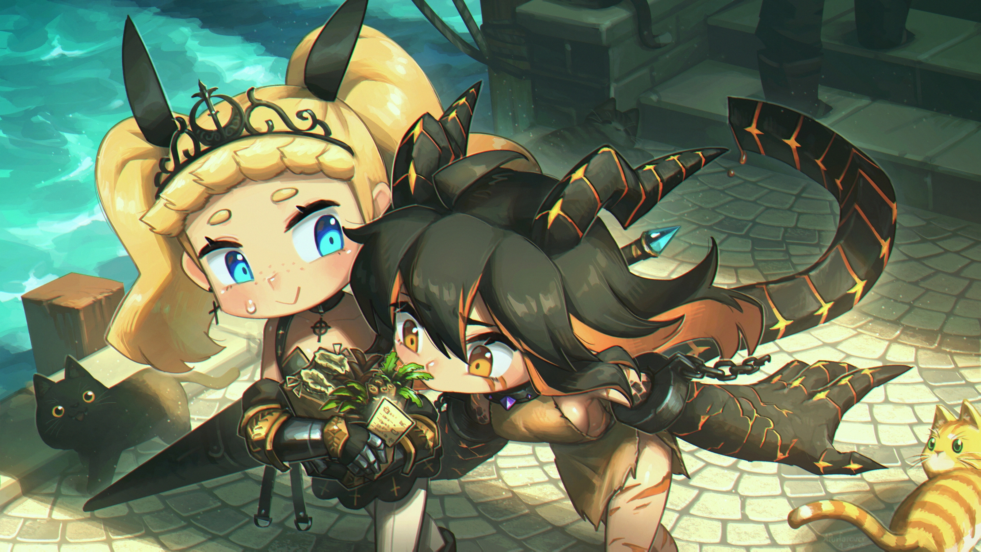 Chibi Gretel and Dragon Girl by Porforever HD Wallpaper