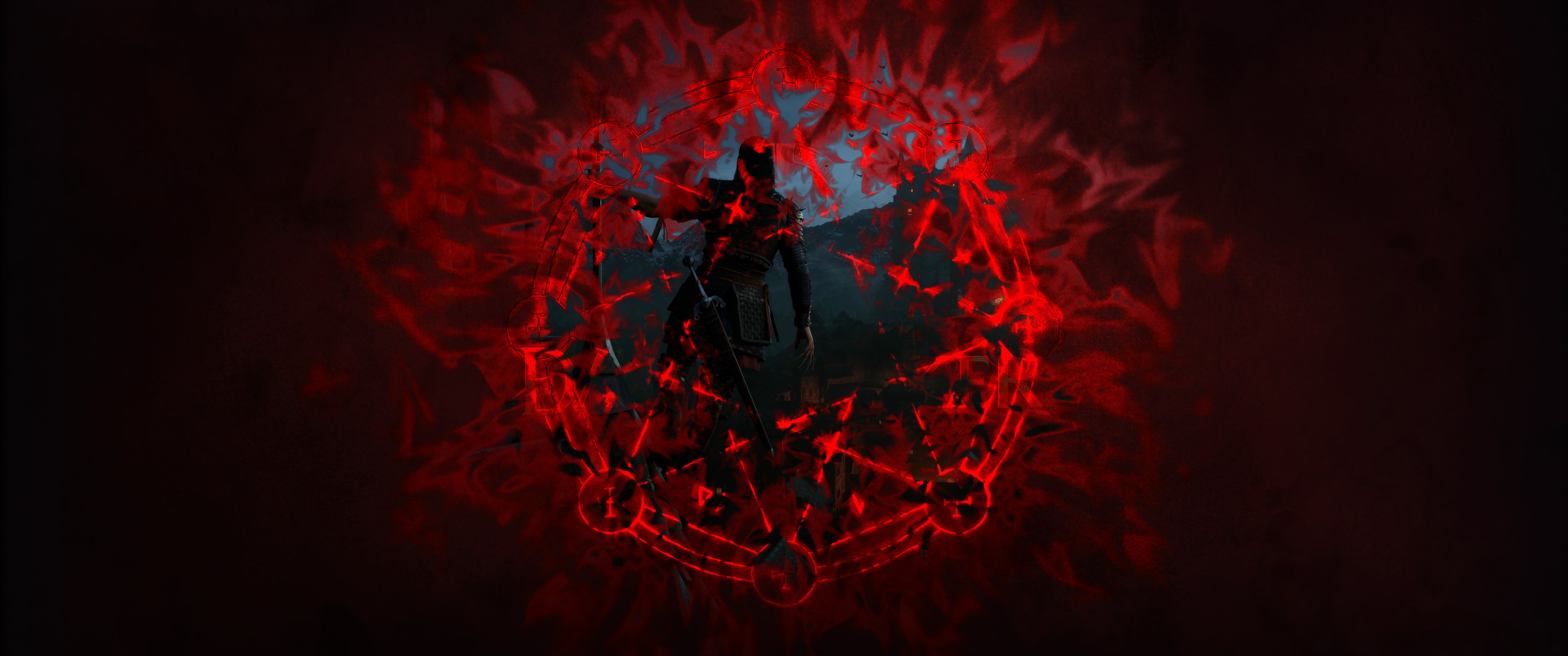 Samurai warrior inside a glowing red magical circle HD Wallpaper