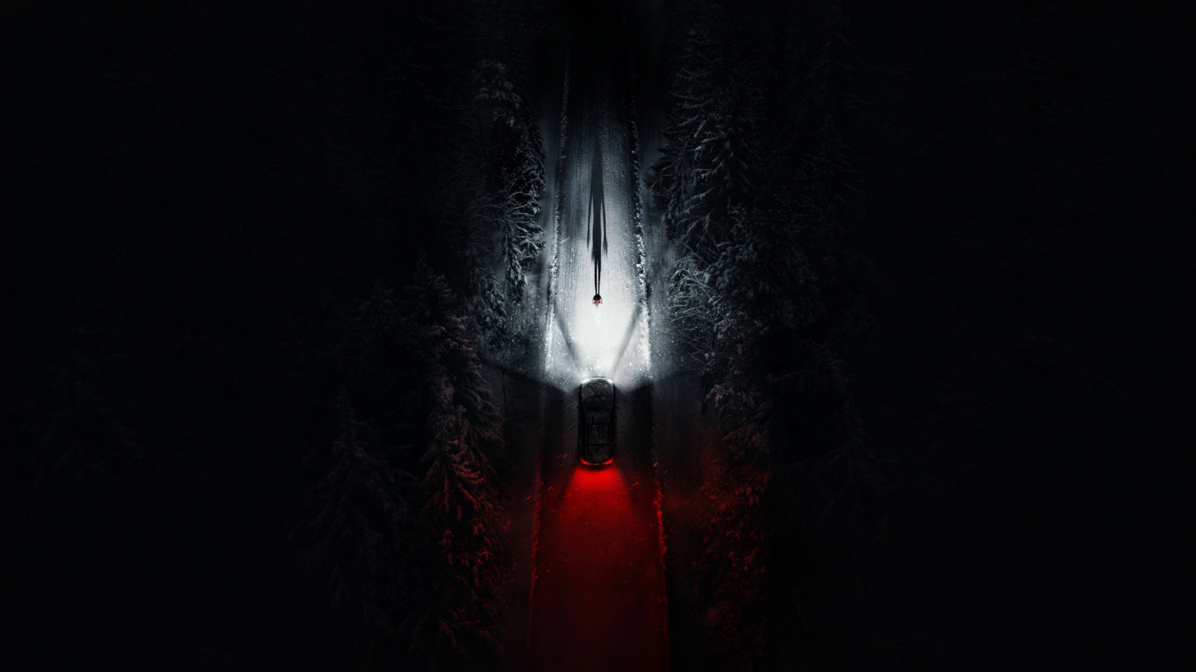 Car illuminating a figure on a snowy road, Resident Evil HD Wallpaper