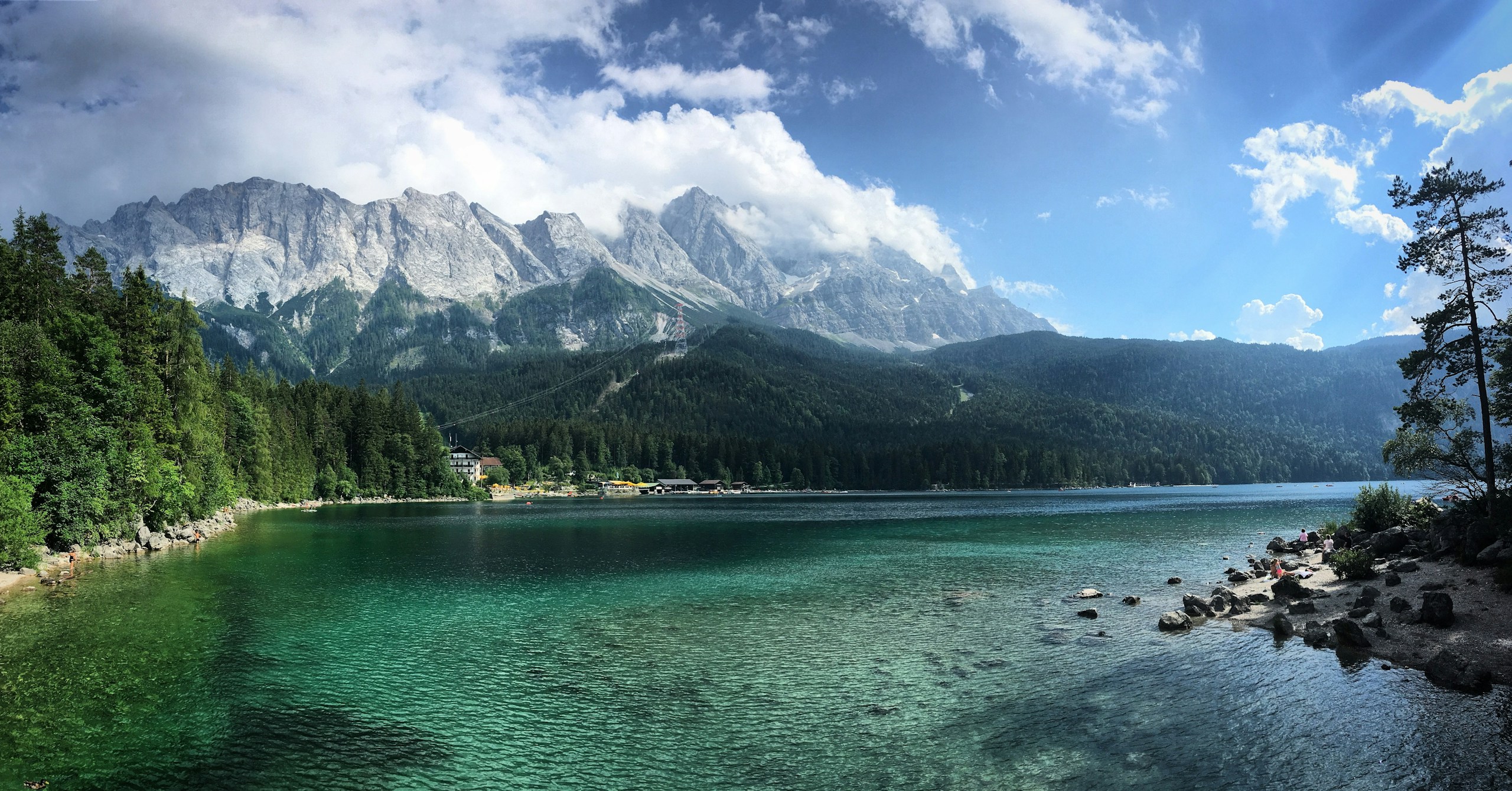 Lake Eibsee and Zugspitze Mountain in Bavaria HD Wallpaper