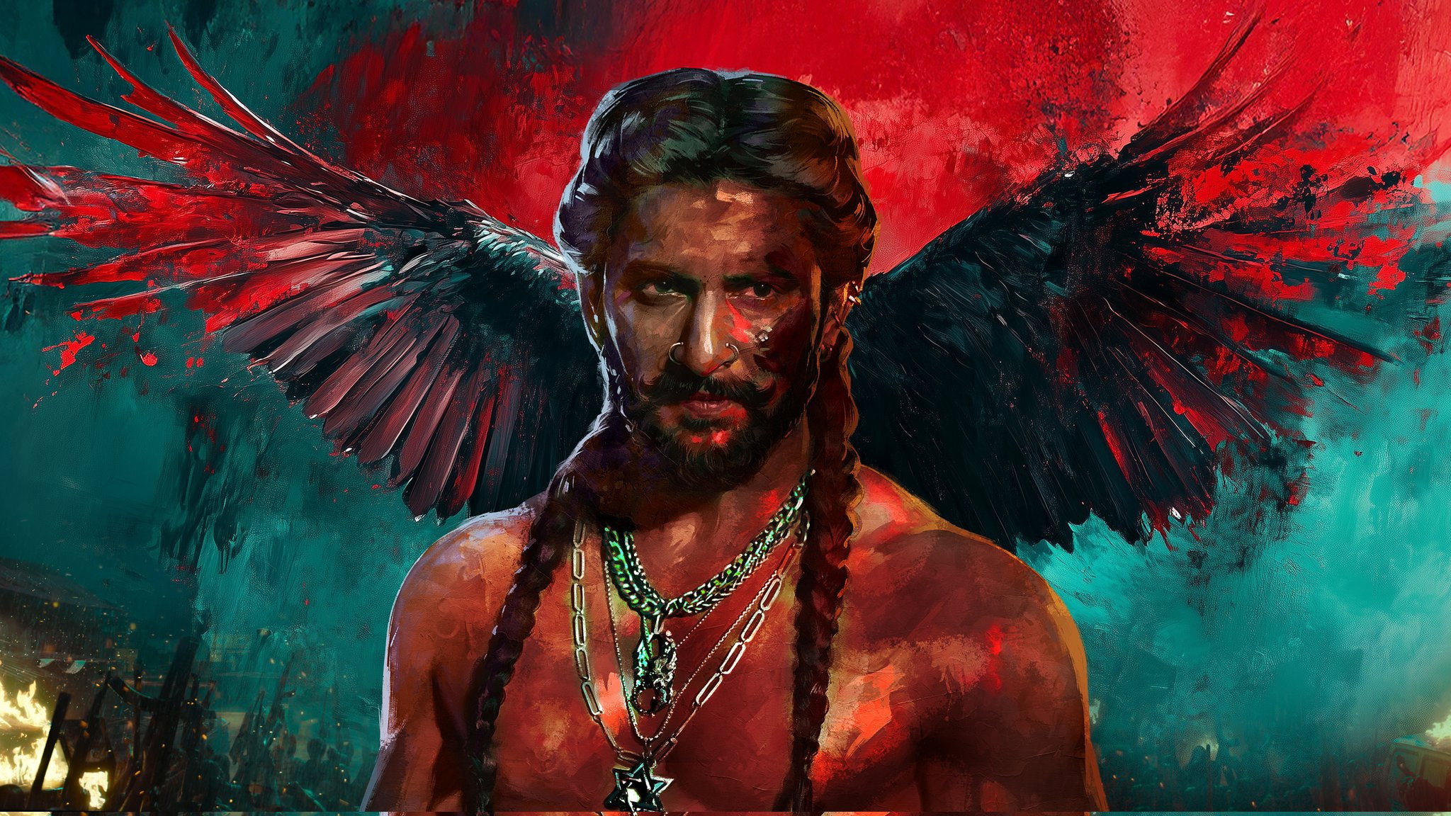 Winged man in illustrated poster for The Paradise HD Wallpaper